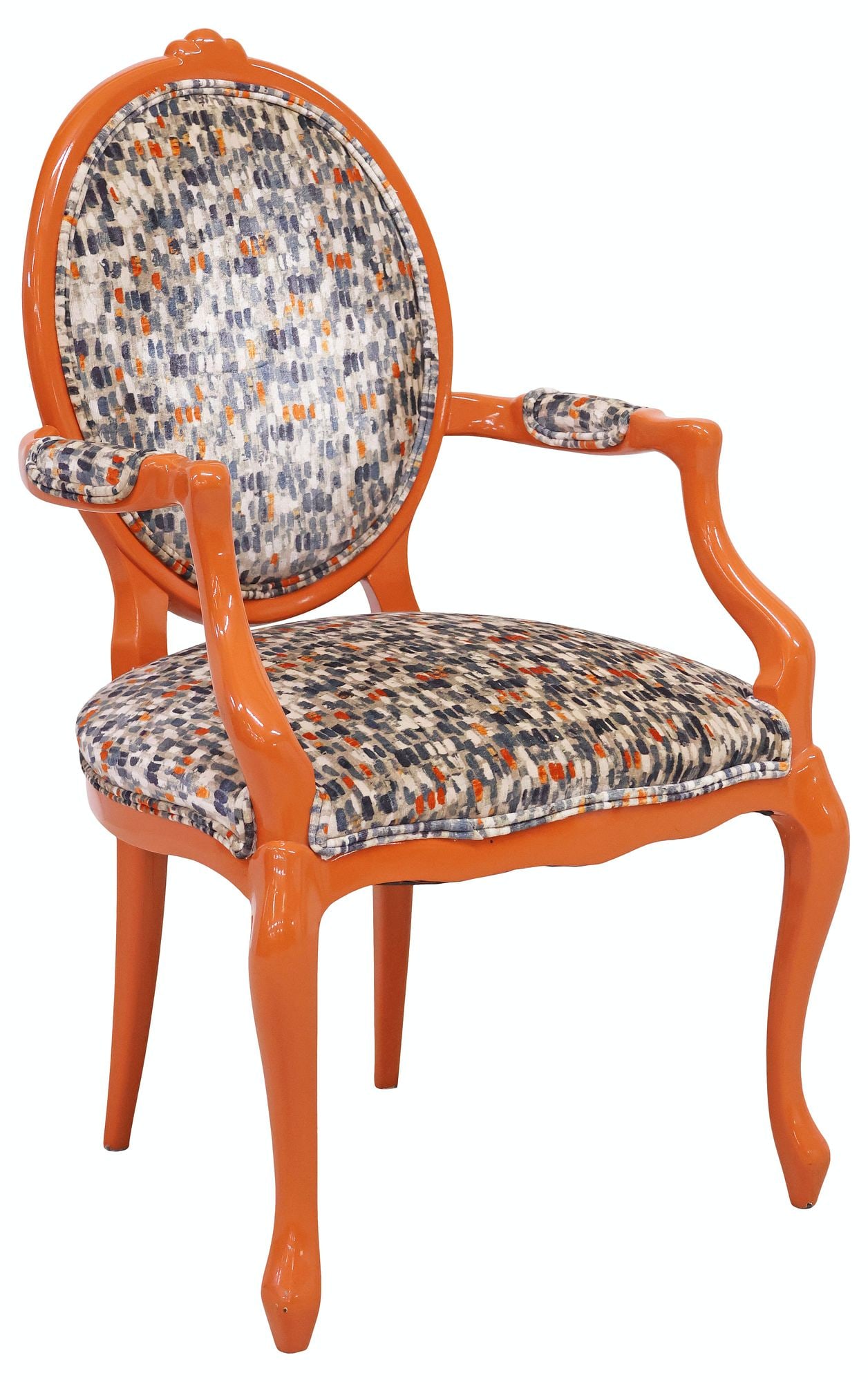 LOUIS XV STYLE LACQUERED ARMCHAIR IN ROMO (ATTRIB.) CUSTOM UPHOLSTERY (1 of 4)