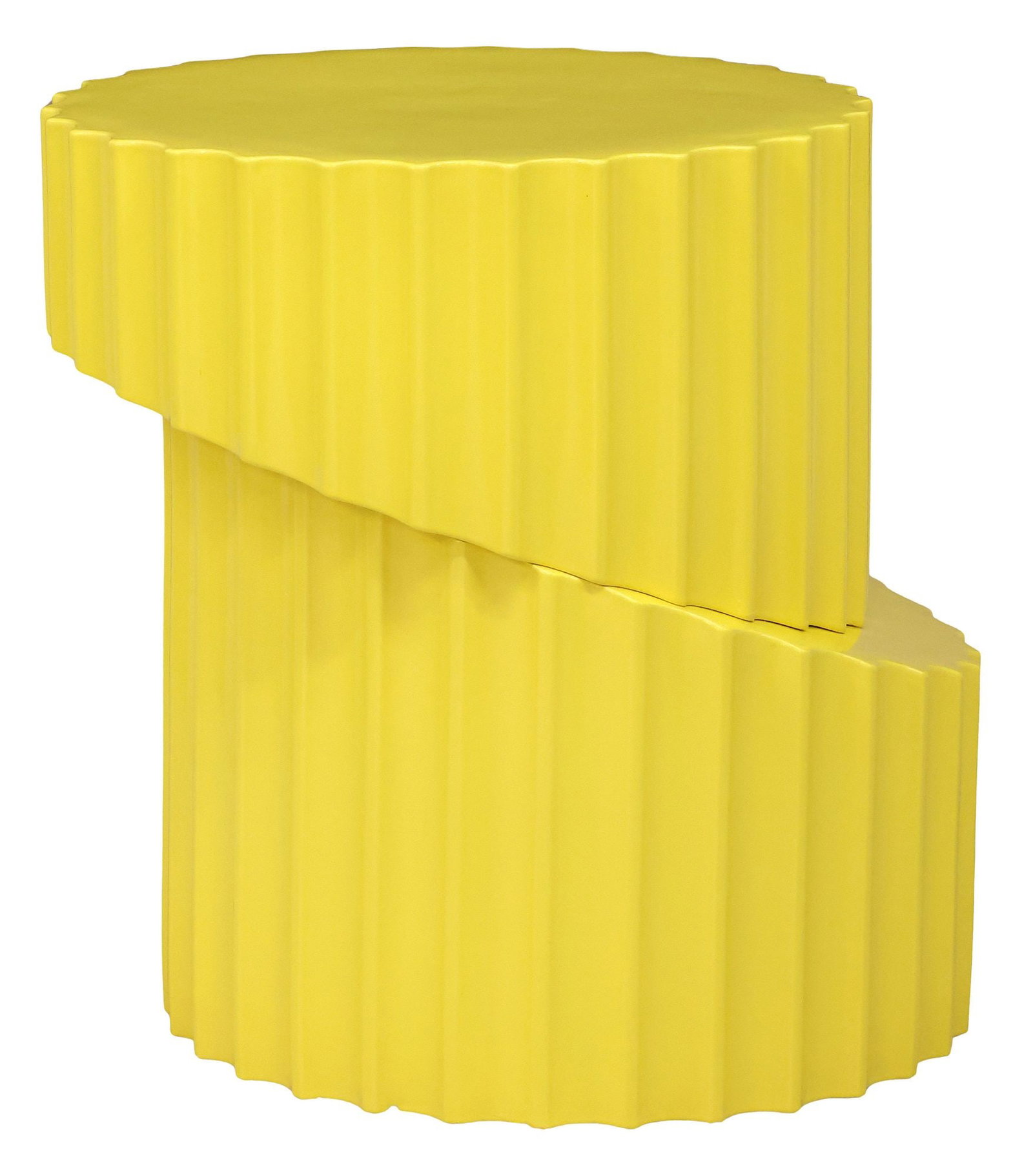 BINA BAITEL (B.1977) FOR ROCHE BOBOIS (ATTRIB.) 'DORIC' GLAZED CERAMIC SIDE TABLE: Contemporary yellow-glazed ceramic "Doric" side table, attributed to Bina Baitel (French, b.1977) for Roche Bobois, 21st c., comprising two off-kilter tiers with fluted exterior, unmarked, approx 20 3
