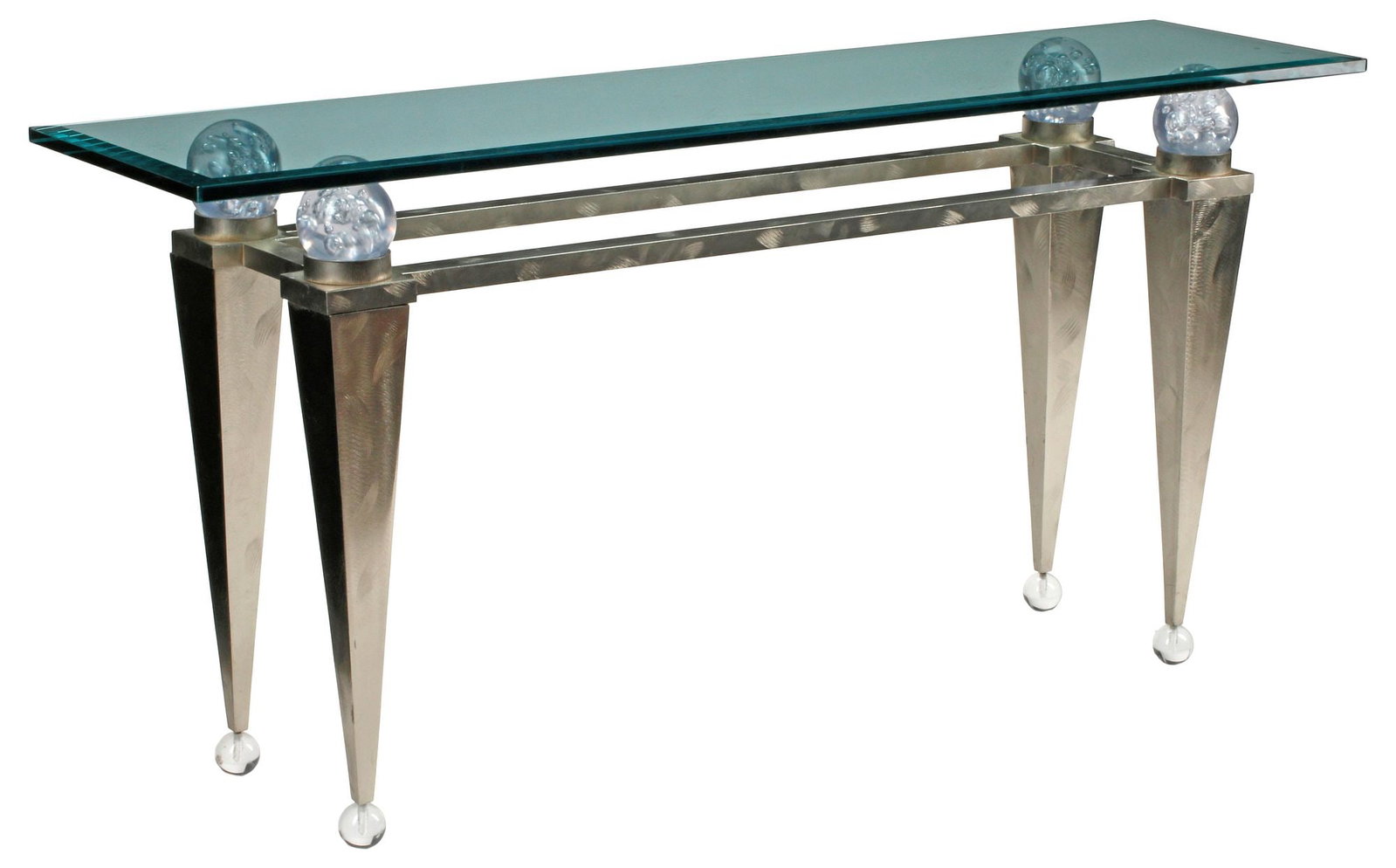 ART MODERNE GLASS-TOP CRYSTAL & METAL SCULPTURAL CONSOLE TABLE (1 of 6)