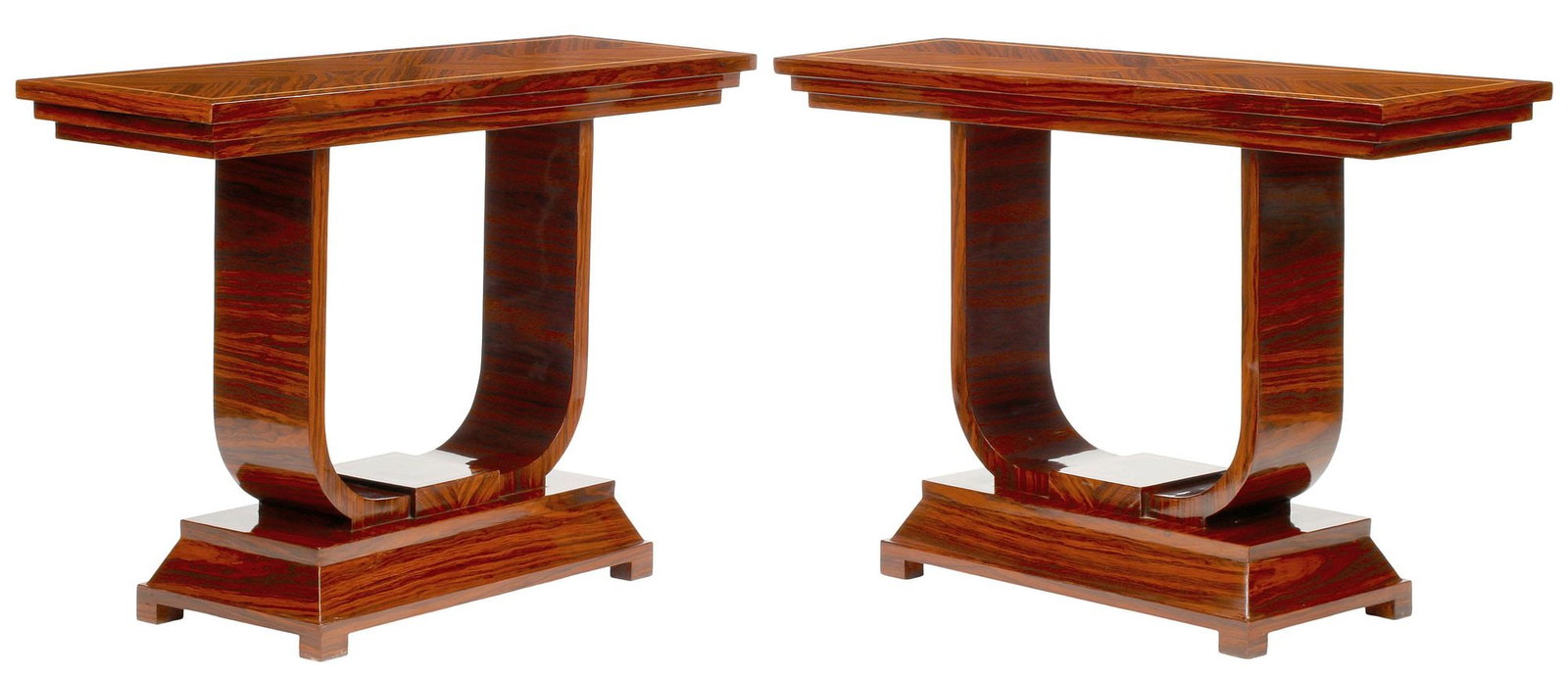 (2) ART DECO STYLE BURLWOOD CONSOLE TABLES (1 of 5)