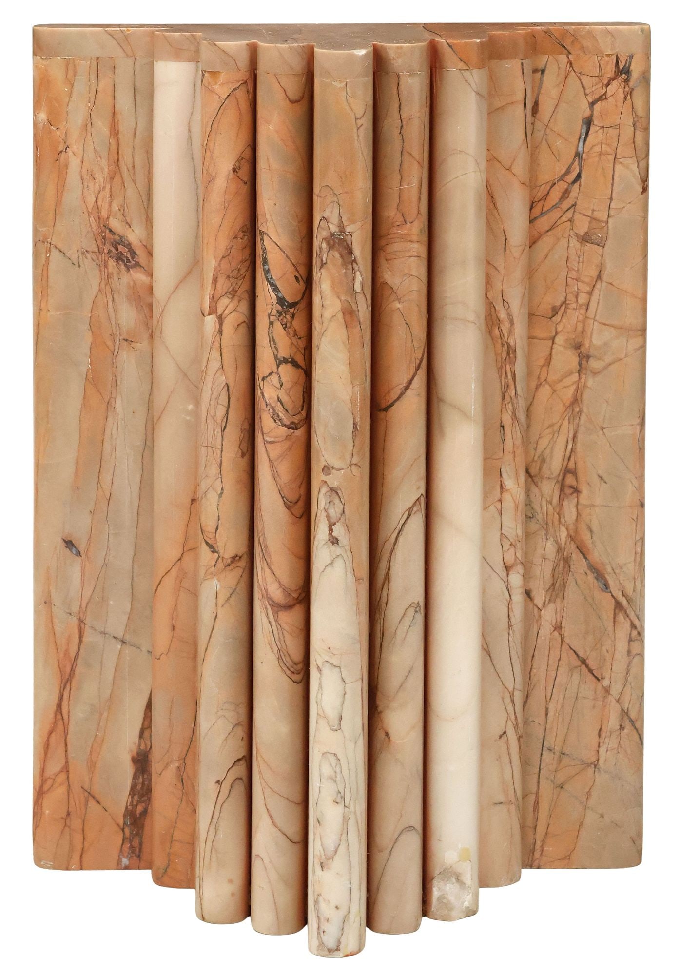 CONTEMPORARY VARIEGATED PINK MARBLE REEDED DISPLAY PEDESTAL (1 of 4)