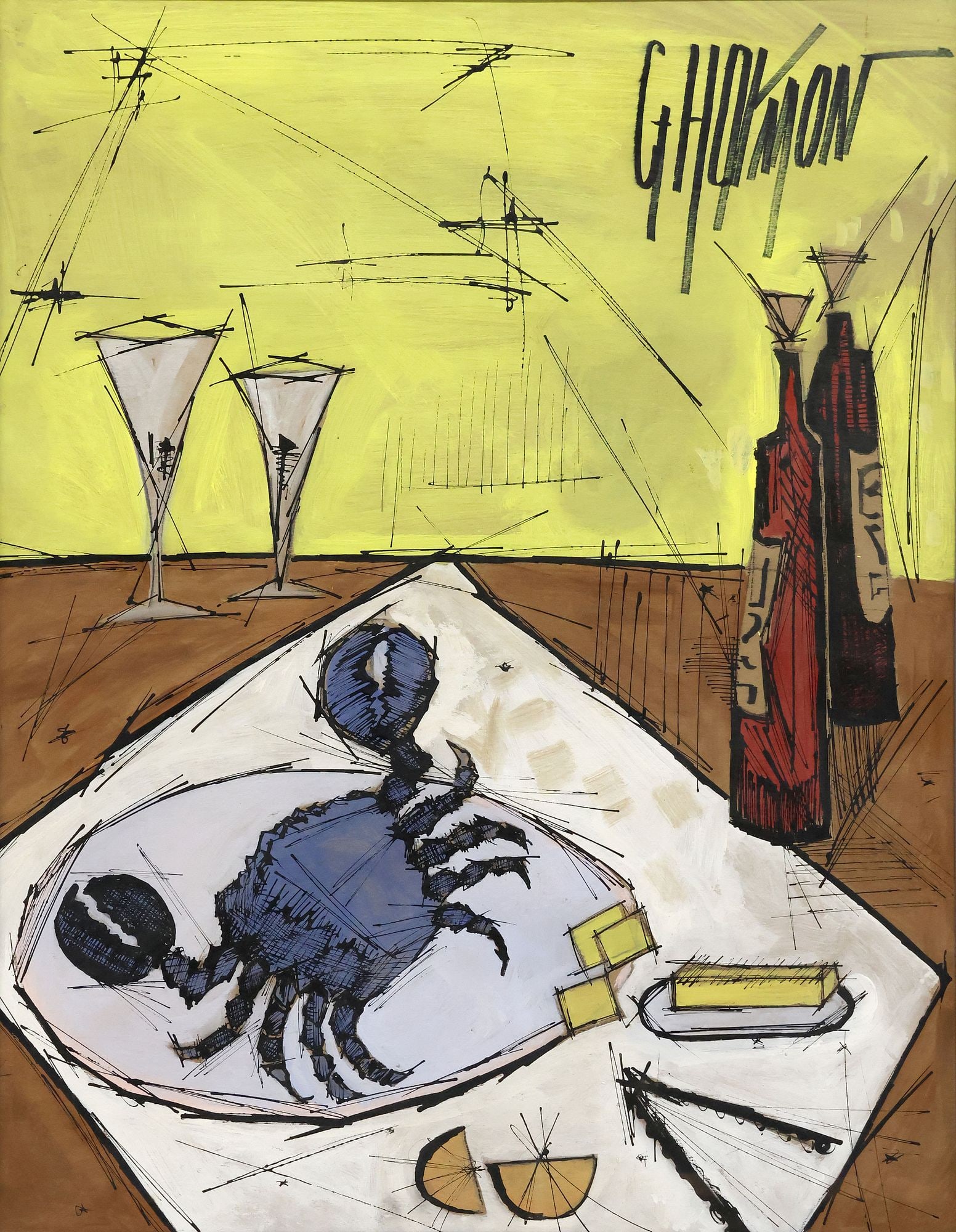 GRAHAM HARMON (AMERICAN, 1928-1999) MIXED MEDIA, BLUE CRAB STILL LIFE, 39"H (1 of 4)