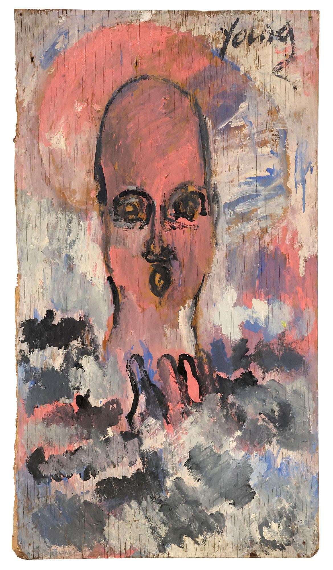 PURVIS YOUNG (AMERICAN, 1943-2010) MIXED MEDIA ON PANEL, ANGEL HEARING PRAYERS (1 of 4)