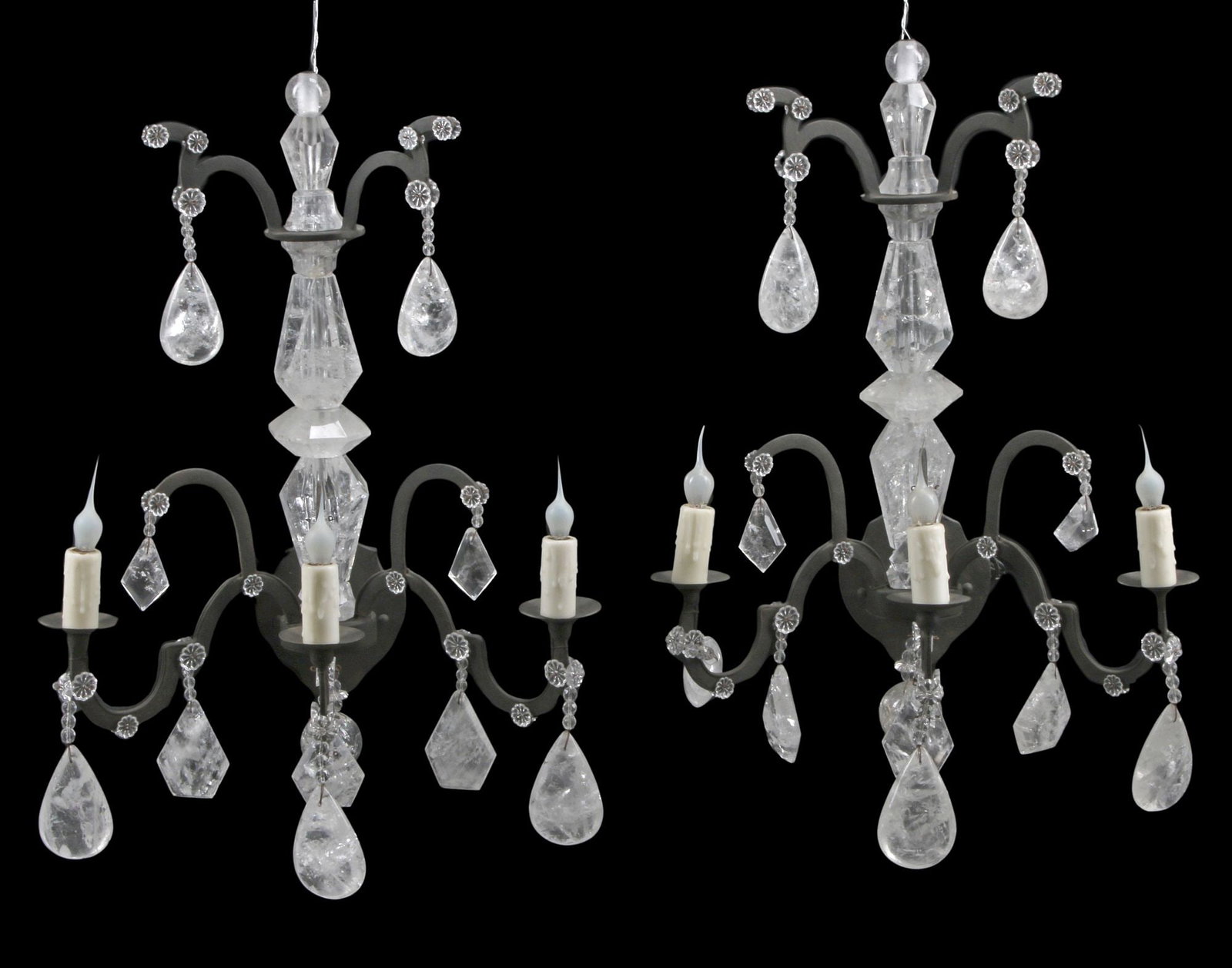 (2) TIERED IRON & ROCK CRYSTAL 3-LIGHT WALL SCONCES (1 of 5)