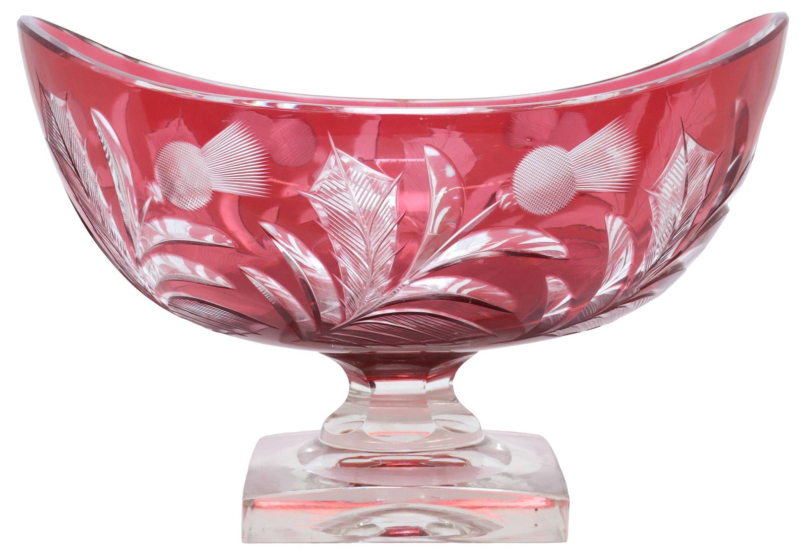 CARDER ERA STEUBEN (ATTRIB) CUT-TO-CLEAR CRANBERRY GLASS 'THISTLE' BOWL (1 of 5)