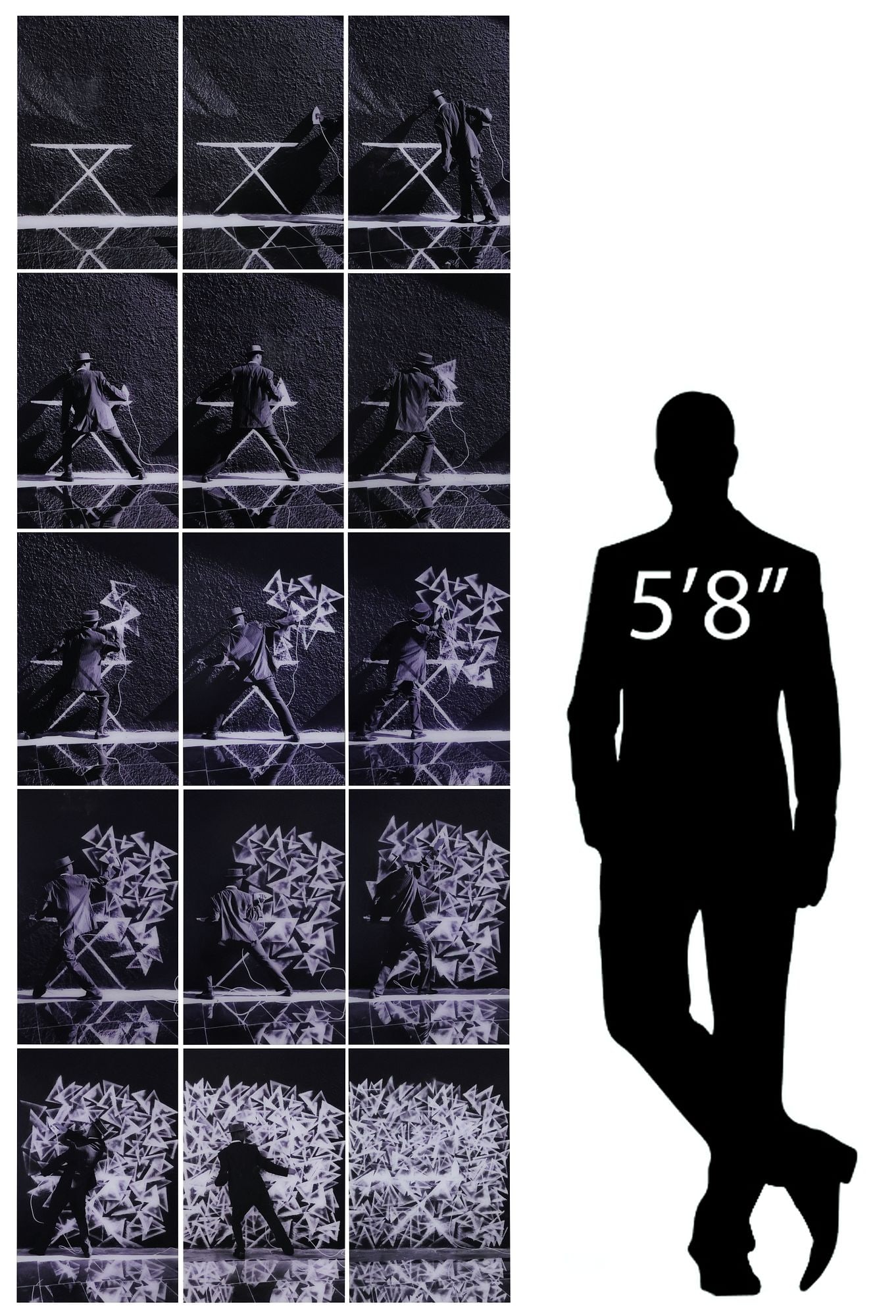 ROBIN RHODE (B.1976) CONTEMPORARY 15-PIECE ARTWORK, 'PASCAL'S IRON,' 2010: Contemporary fifteen-piece art installation, "Pascal's Iron," by Robin Rhode (South African, b.1976), dated 2010, number 5 from an edition of 6 with 2 artist's proofs, c-prints on aluminum face-mounte