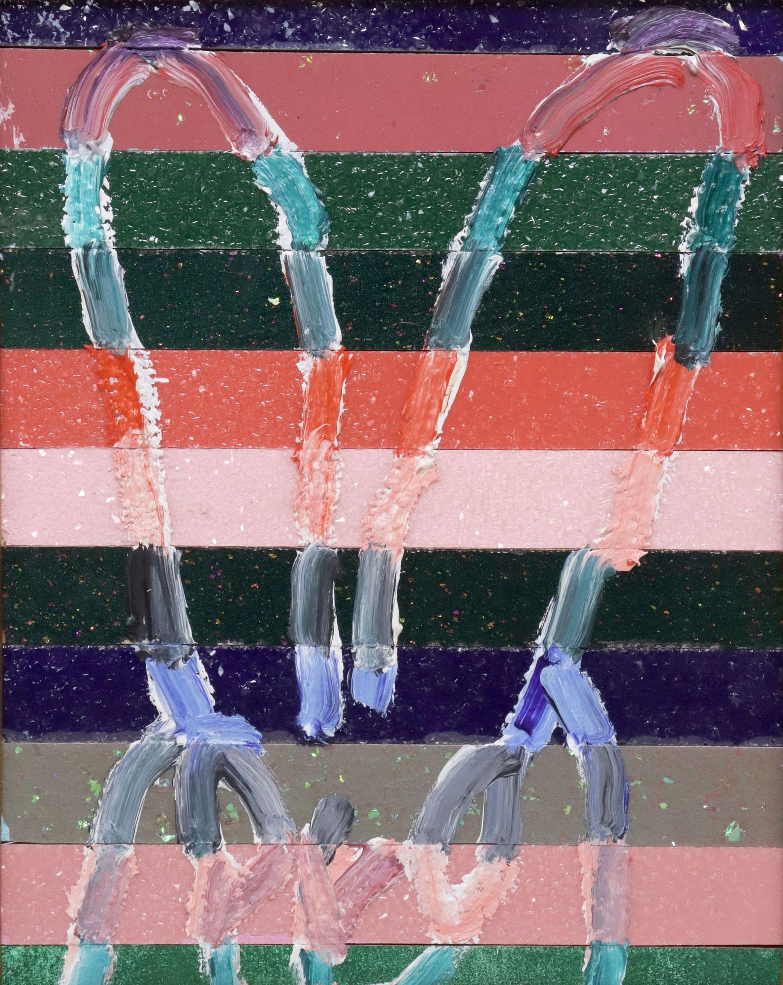 HUNT SLONEM (B.1951) MIXED MEDIA RABBIT PAINTING ON PANEL, 'BANDED,' 2021 (1 of 4)