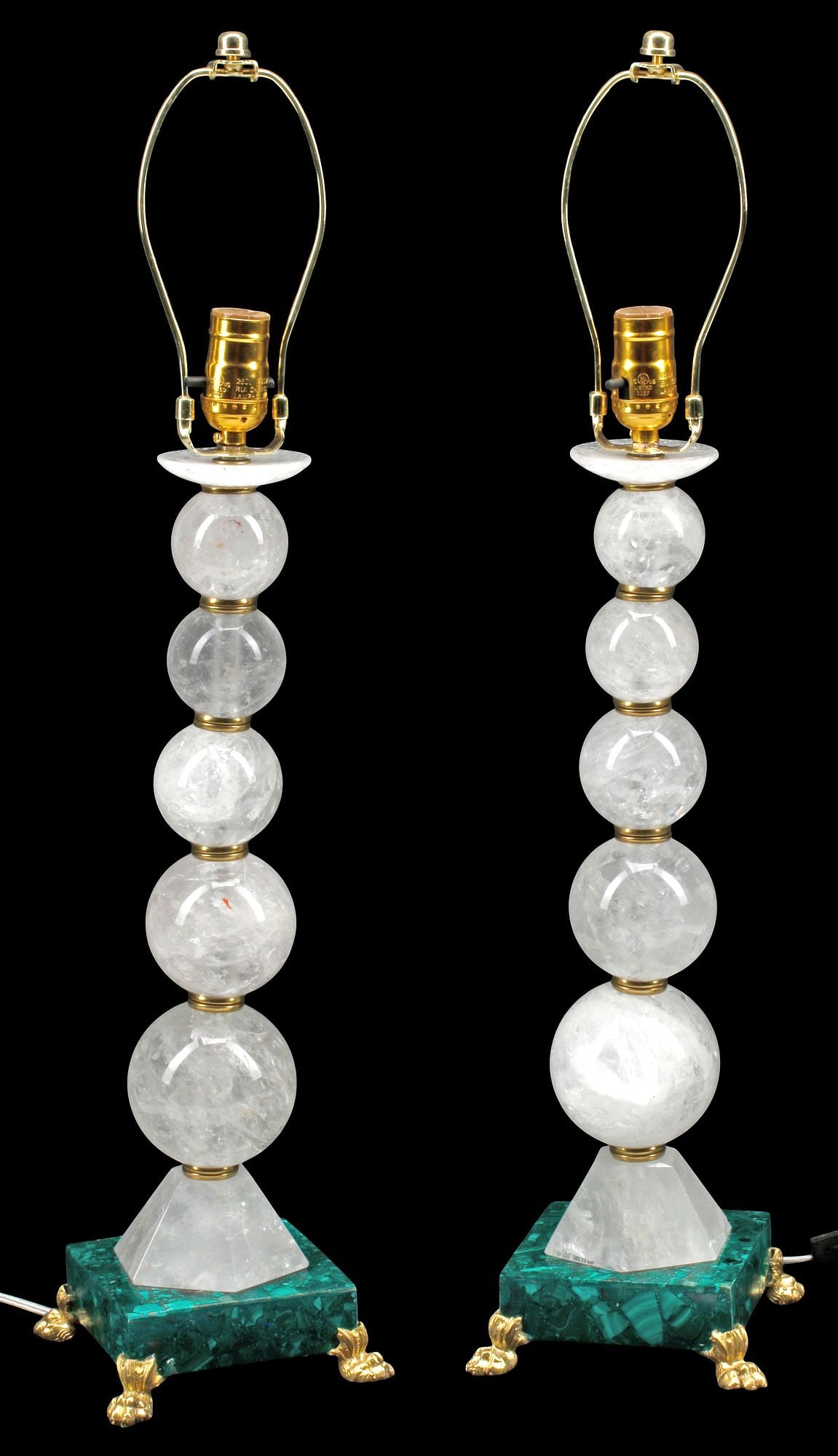 (2) ART MODERNE ROCK CRYSTAL & MALACHITE 1-LIGHT TABLE LAMPS (1 of 5)