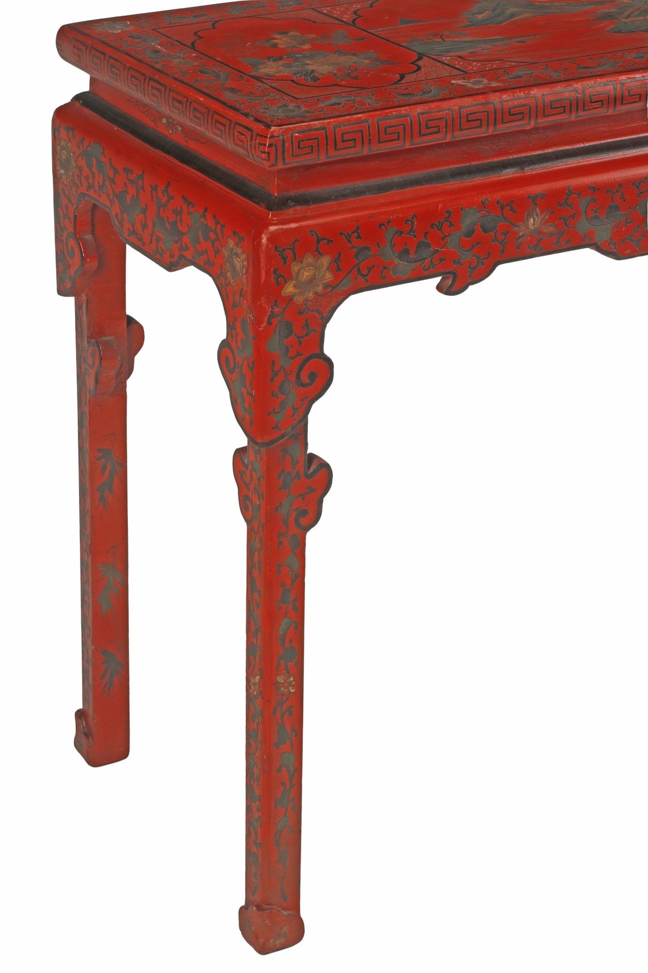 CHINESE PARCEL-GILT RED LACQUER 'LANDSCAPE' CONSOLE TABLE - 2