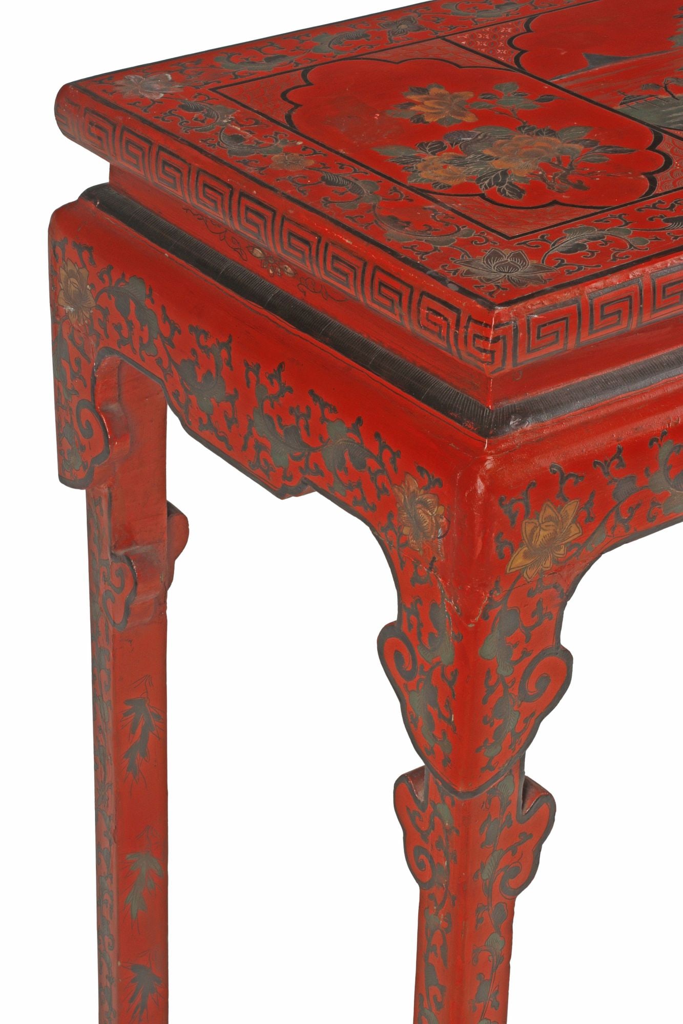 CHINESE PARCEL-GILT RED LACQUER 'LANDSCAPE' CONSOLE TABLE - 3