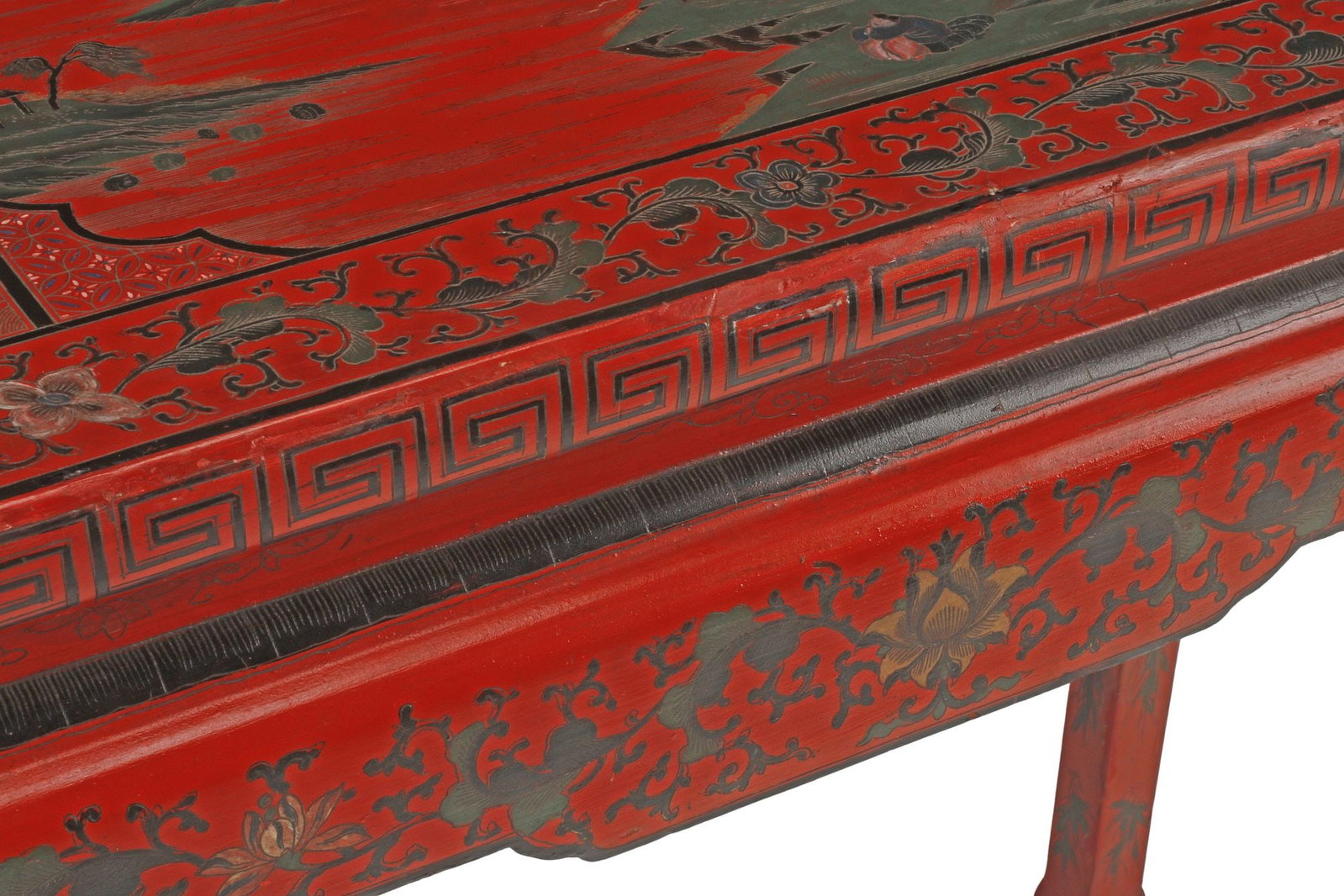 CHINESE PARCEL-GILT RED LACQUER 'LANDSCAPE' CONSOLE TABLE - 5