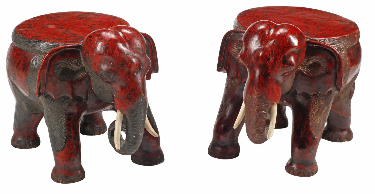 (2) DECORATIVE CHINESE RED ELEPHANT-FORM GARDEN SEATS / STOOLS (1 of 5)
