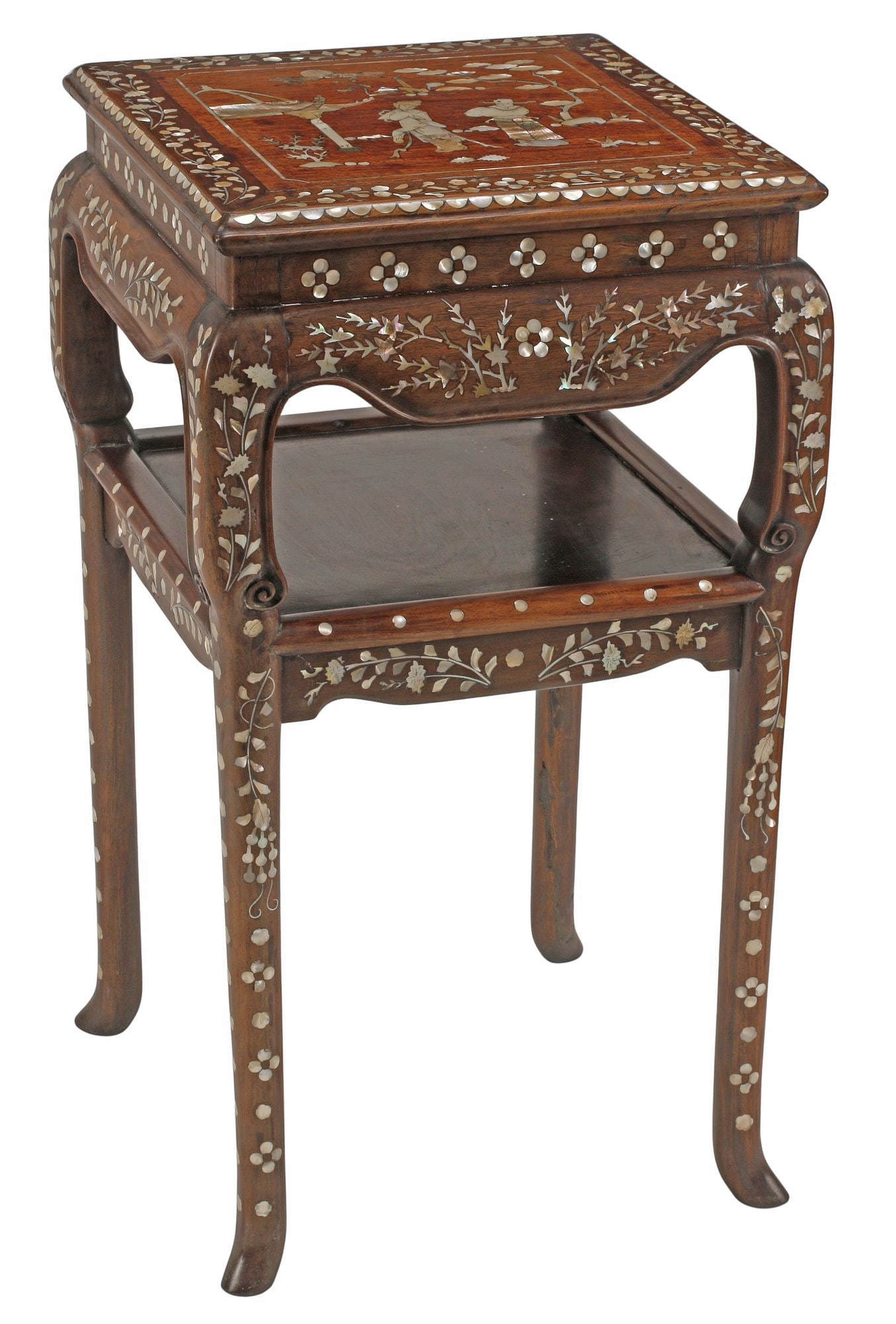 CHINESE MOTHER-OF-PEARL INLAID HARDWOOD SIDE TABLE / PEDESTAL (1 of 4)