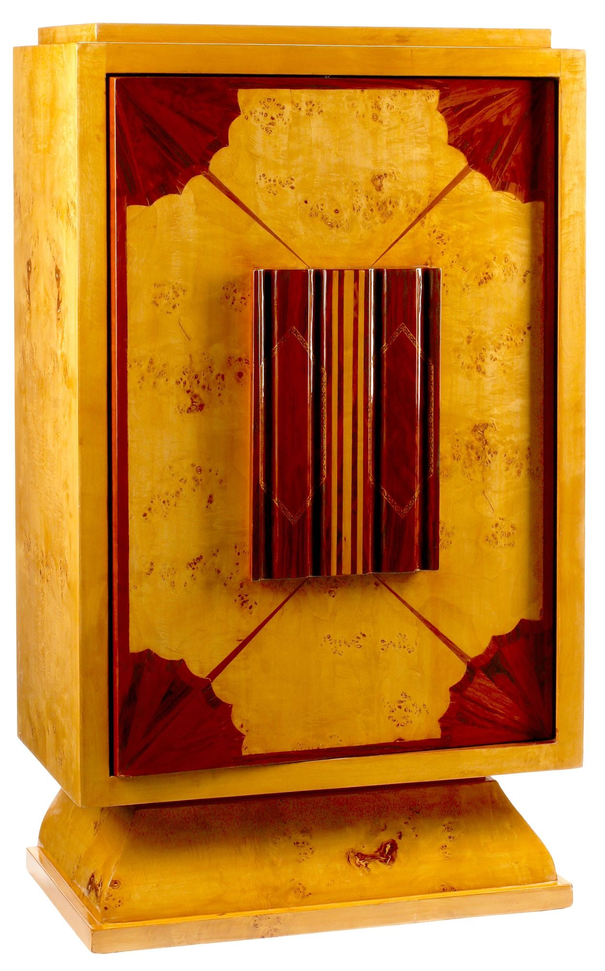 ART DECO STYLE INLAID BURLWOOD REVOLVING DOOR BAR CABINET (1 of 6)