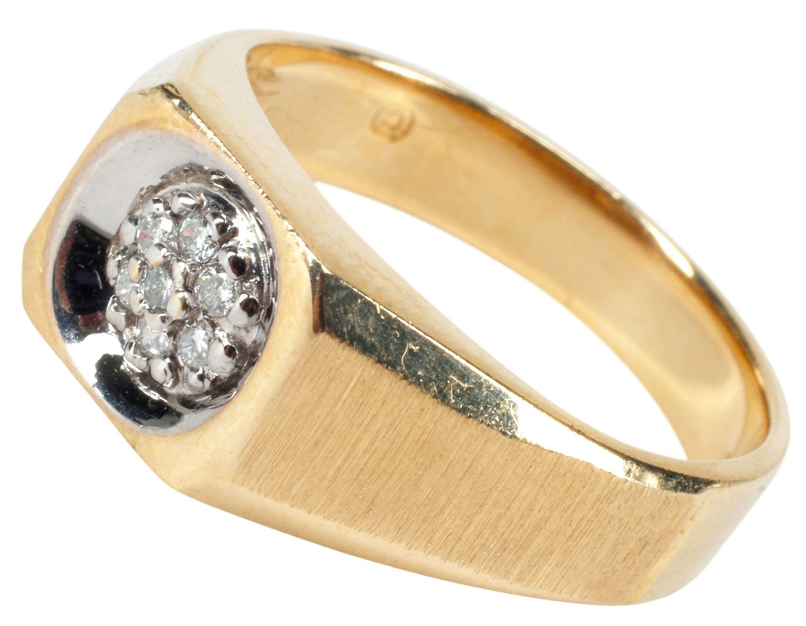 ESTATE TEXTURED/BRUSHED 14KT YELLOW GOLD & DIAMOND CLUSTER RING (1 of 4)