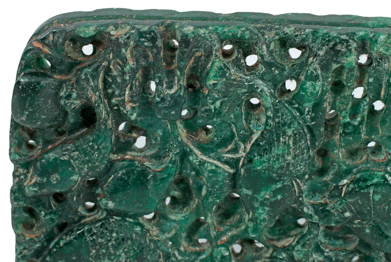 CHINESE CARVED GREEN JADE RECTANGULAR PLAQUE - 2