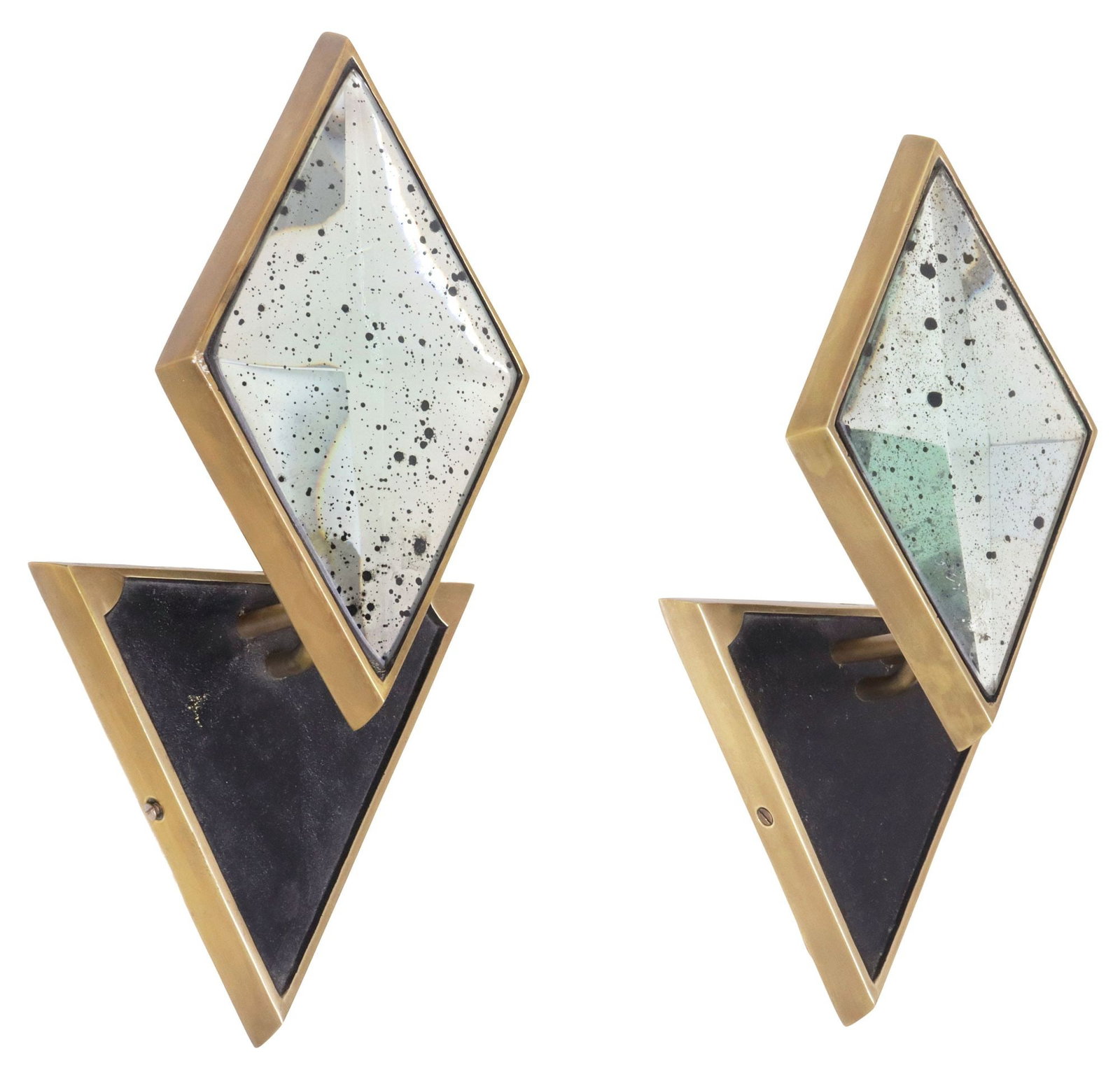 (2) DESIGNER ARTERIORS 'ELLORY' 1-LT BRASS & MIRRORED GLASS WALL SCONCES (1 of 4)