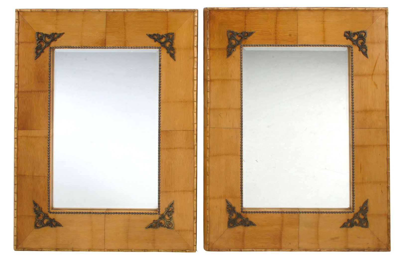 (2) LARGE BAMBOO-FRAMED RECTANGULAR WALL MIRRORS, 44"H - 2