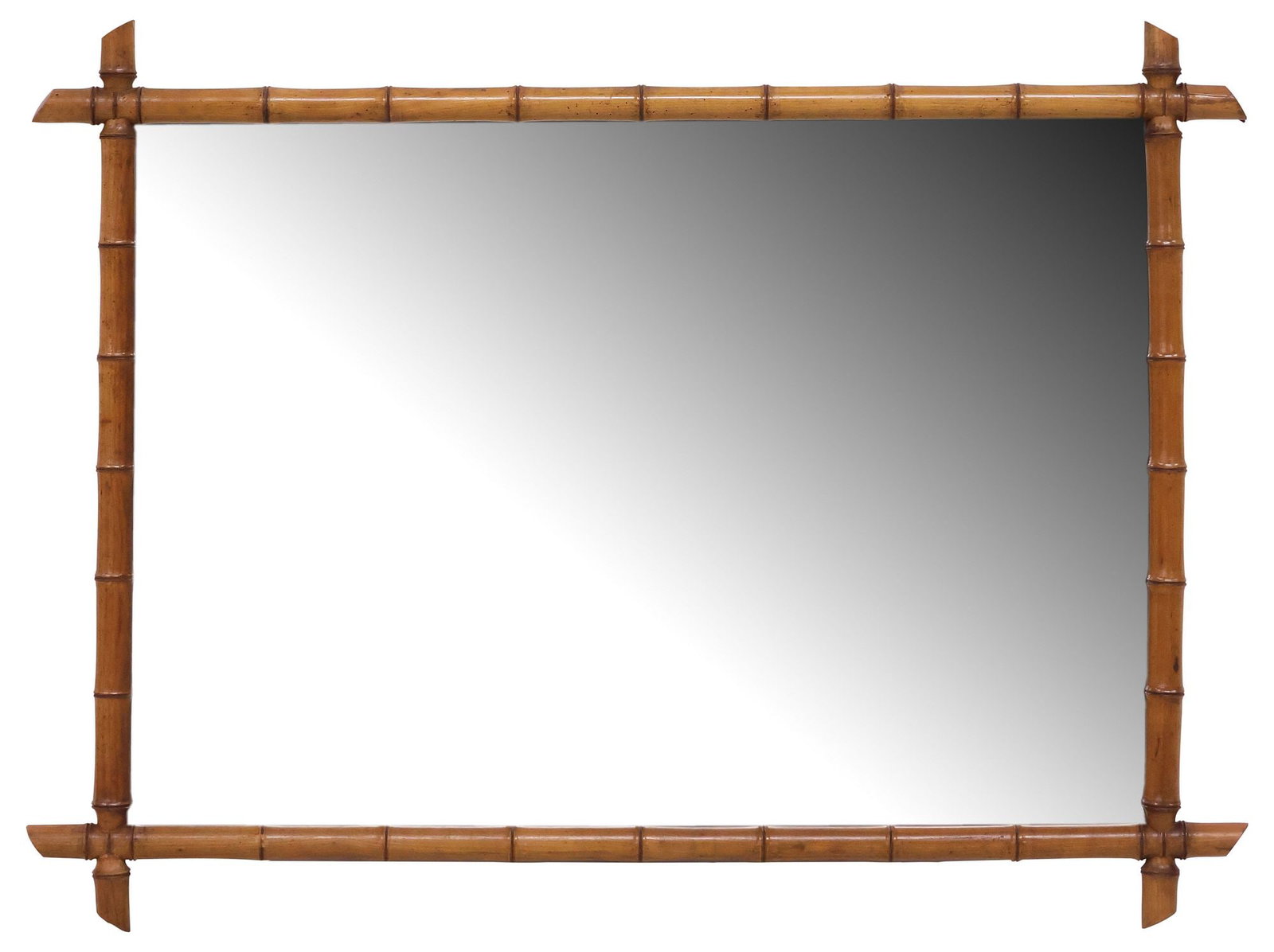 FRENCH FAUX BAMBOO TURNED WOOD WALL MIRROR, 34.5"H X 46"W (1 of 3)