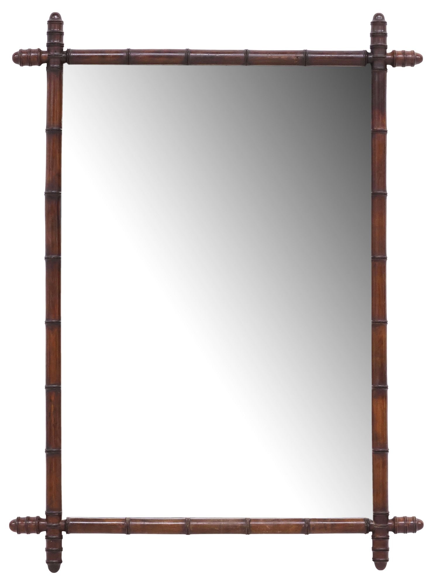 FRENCH FAUX BAMBOO TURNED WOOD BEVELED MIRROR, 45.5"H (1 of 3)