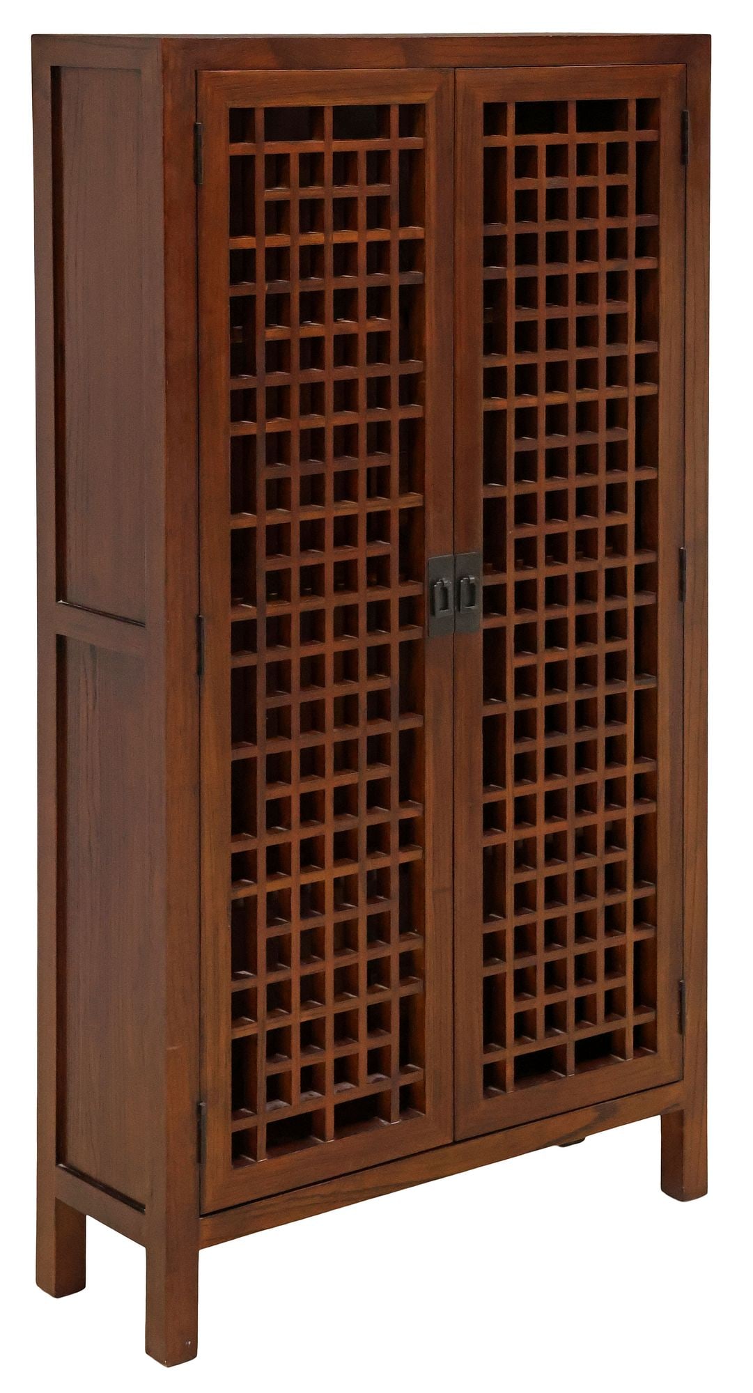 MARIA YEE FOR ROOM & BOARD (ATTRIB.) 'ZEN' TRELLISED HARDWOOD CABINET: Contemporary hardwood "Zen" cabinet, attributed to Maria Yee for Room & Board, 21st c., equipped with two openwork trellis pattern doors, enclosing fixed-height shelving, interior with two sliding