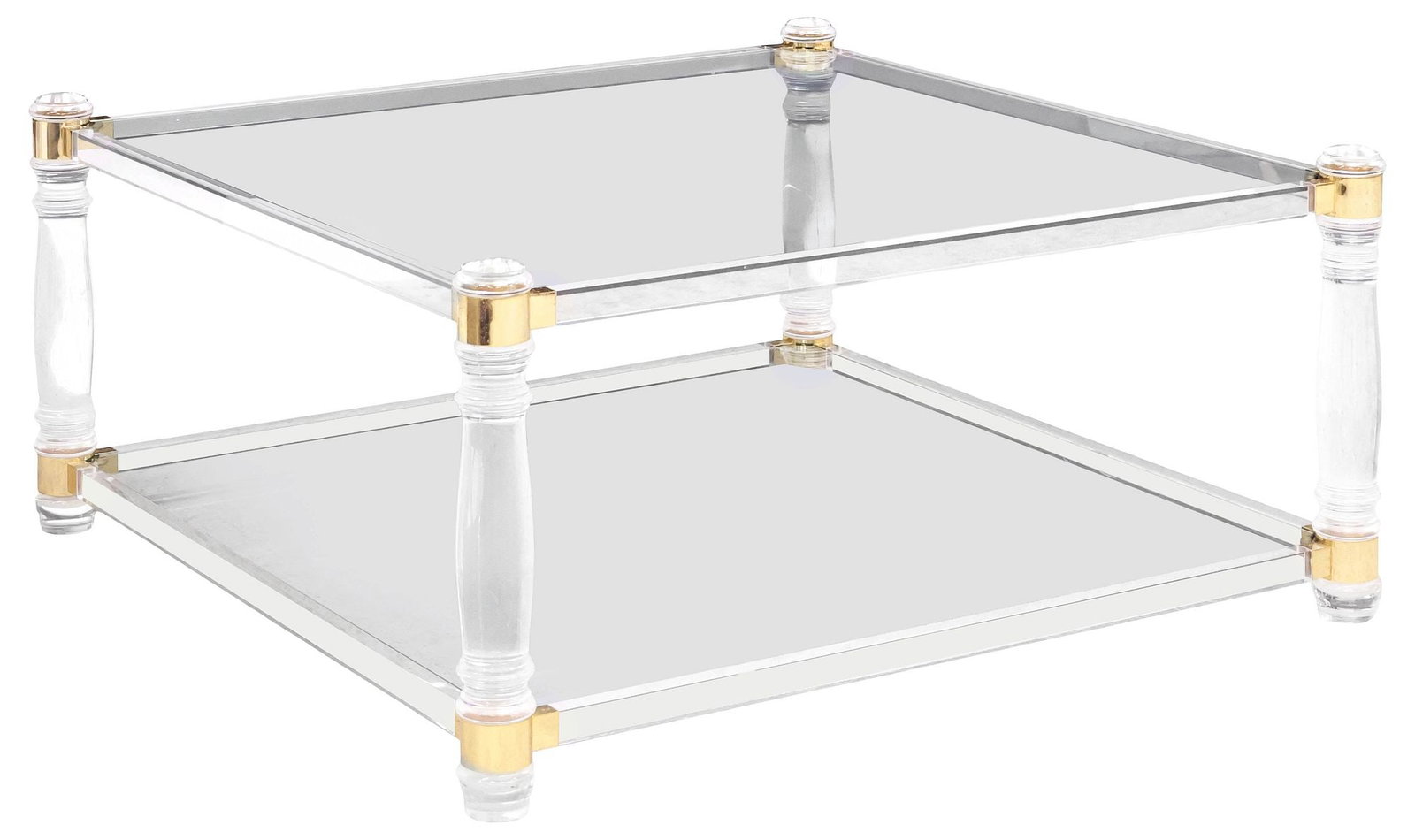 FRENCH MODERN GLASS & ACRYLIC TWO-TIER SQUARE COFFEE TABLE (1 of 4)