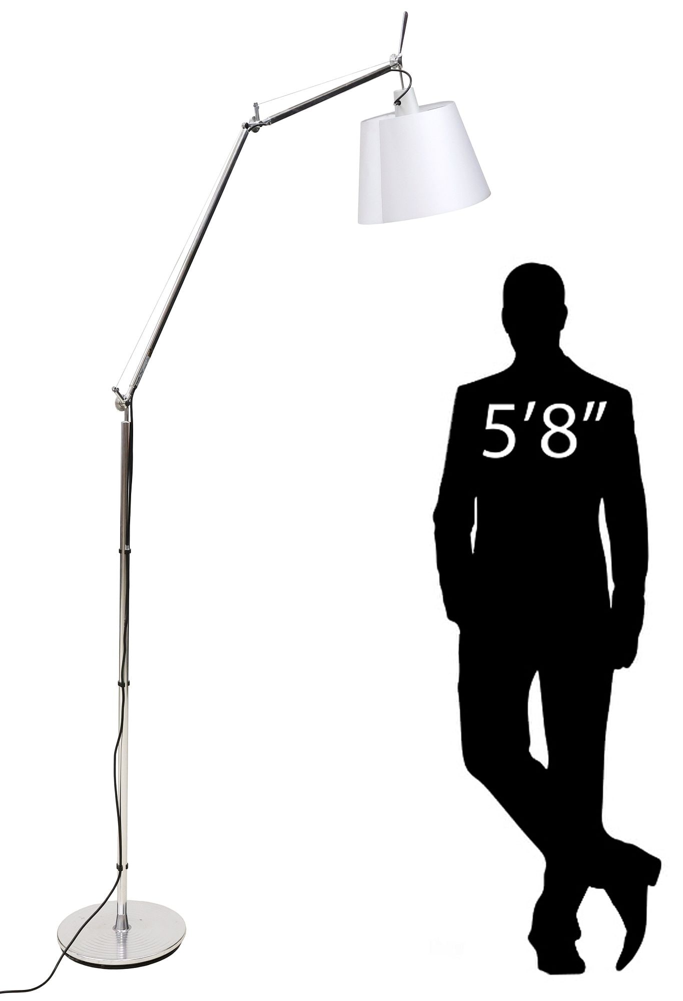 CONTEMPORARY ARTEMIDE 'TOLOMEO MEGA' ADJUSTABLE METAL 1-LT FLOOR LAMP: Contemporary "Tolomeo Mega" silver-tone metal single-light floor lamp, Artemide, 21st c., designed by Michele de Lucchi (Italian, b.1951) and Giancarlo Fassina (Italian, 1935-2019), having