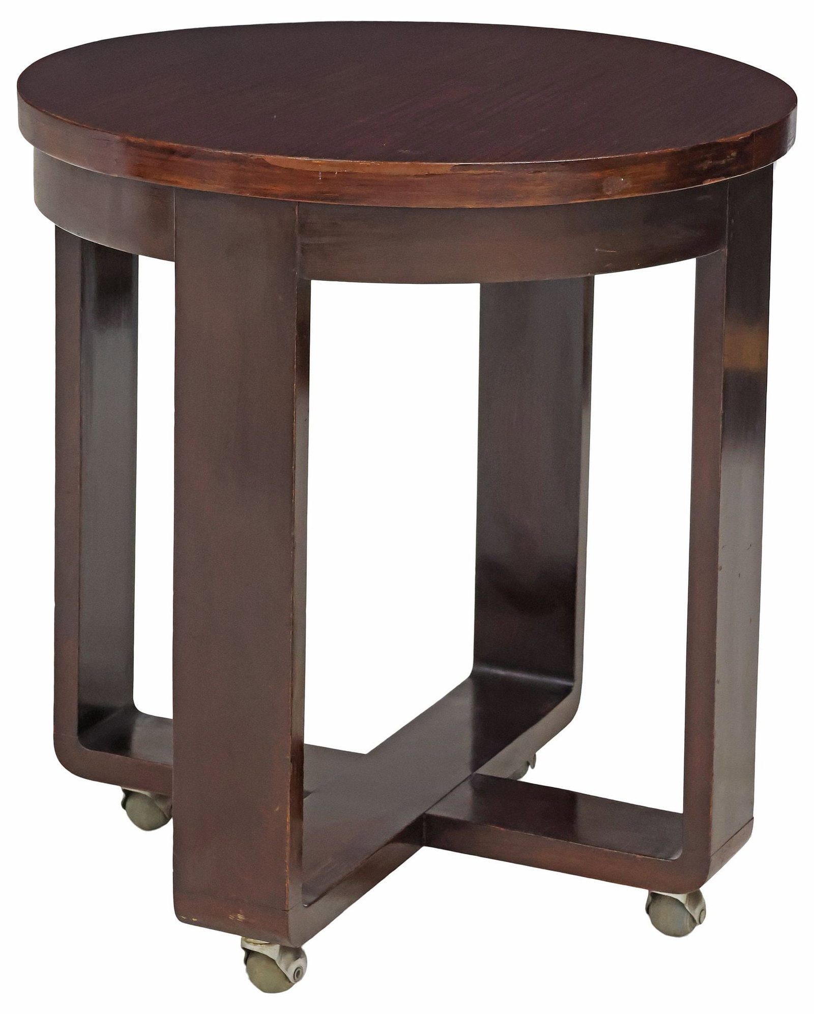 ART DECO STYLE ROUND MAHOGANY SIDE TABLE ON CASTERS (1 of 4)