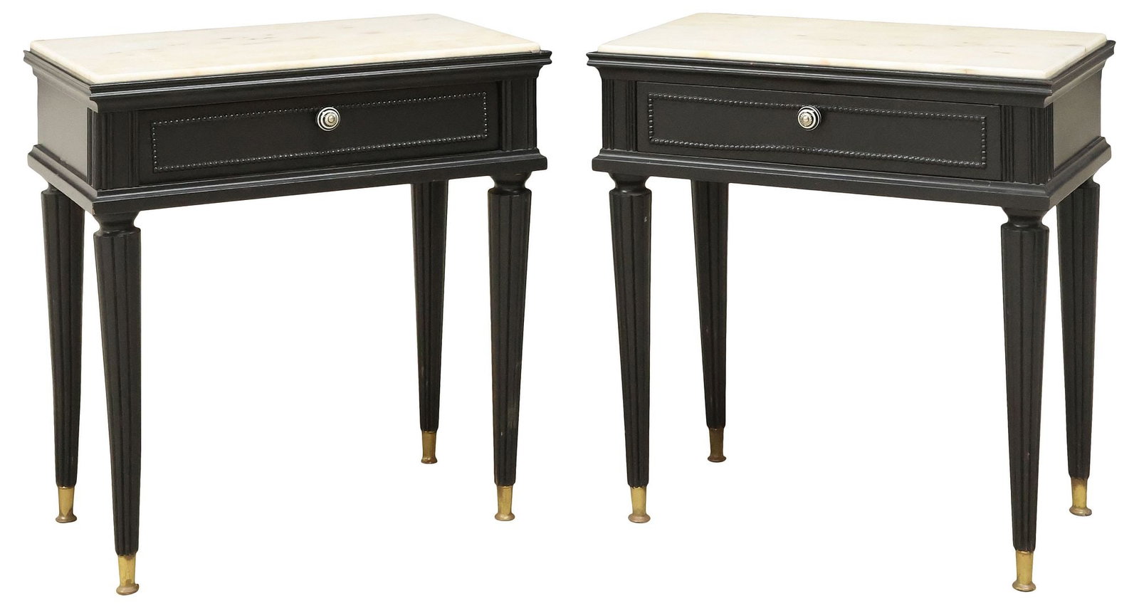 (2) ITALIAN MID-CENTURY MODERN MARBLE-TOP BLACK PAINTED NIGHTSTANDS (1 of 5)