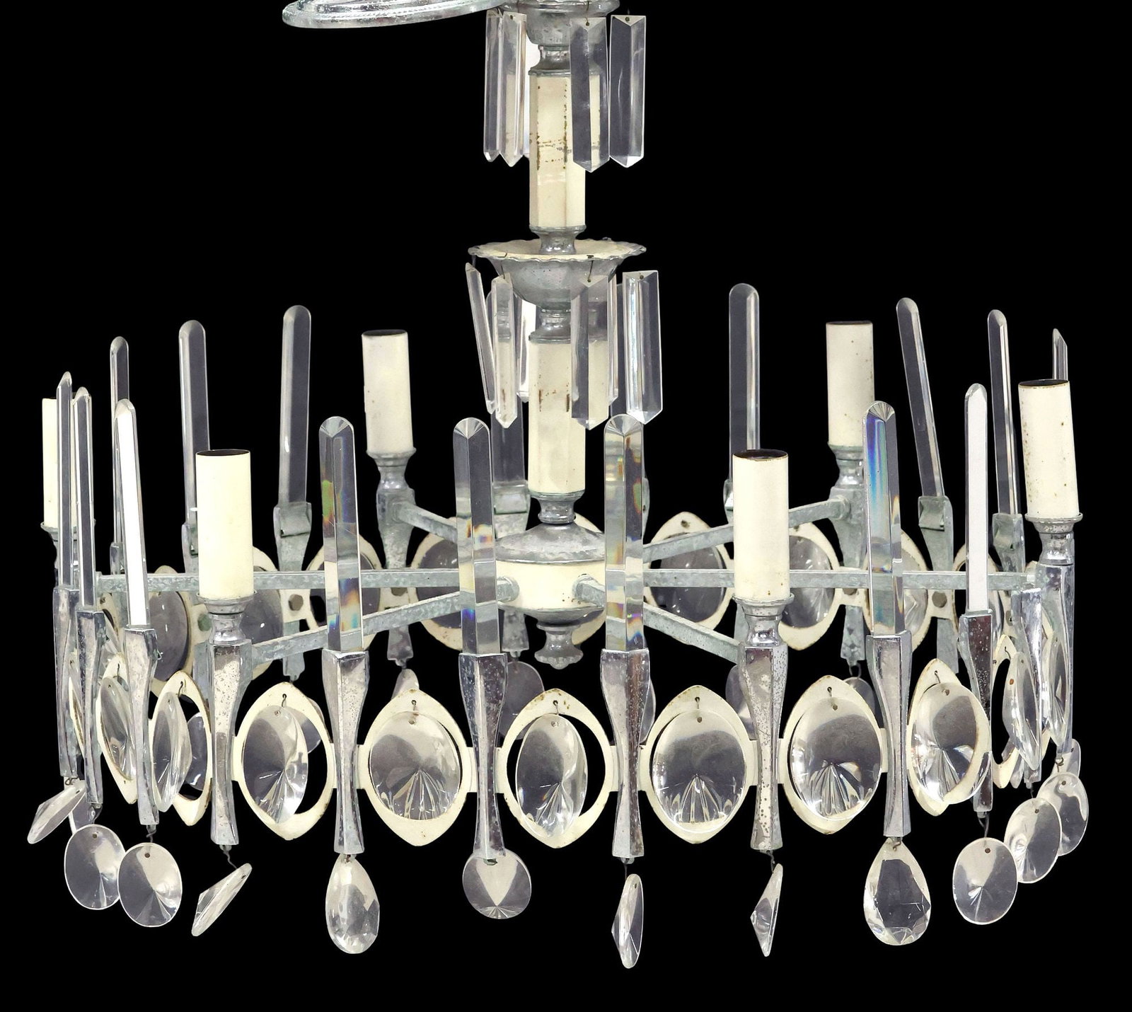 GAETANO SCIOLARI (ATTRIB.) 'OVALI' MID-CENTURY CRYSTAL & CHROME 6-LT CHANDELIER (1 of 4)