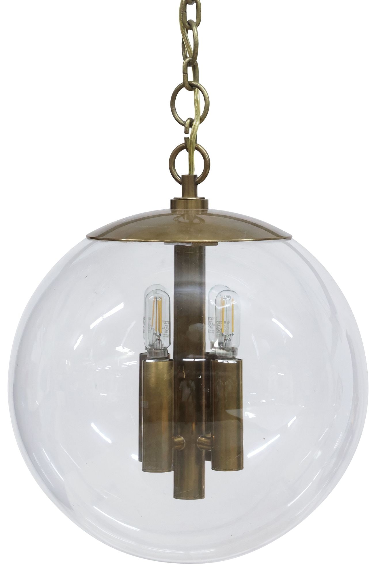 AERIN FOR VISUAL COMFORT 'TURENNE' RUBBED BRASS & GLASS GLOBE 4-LT PENDANT LAMP (1 of 6)