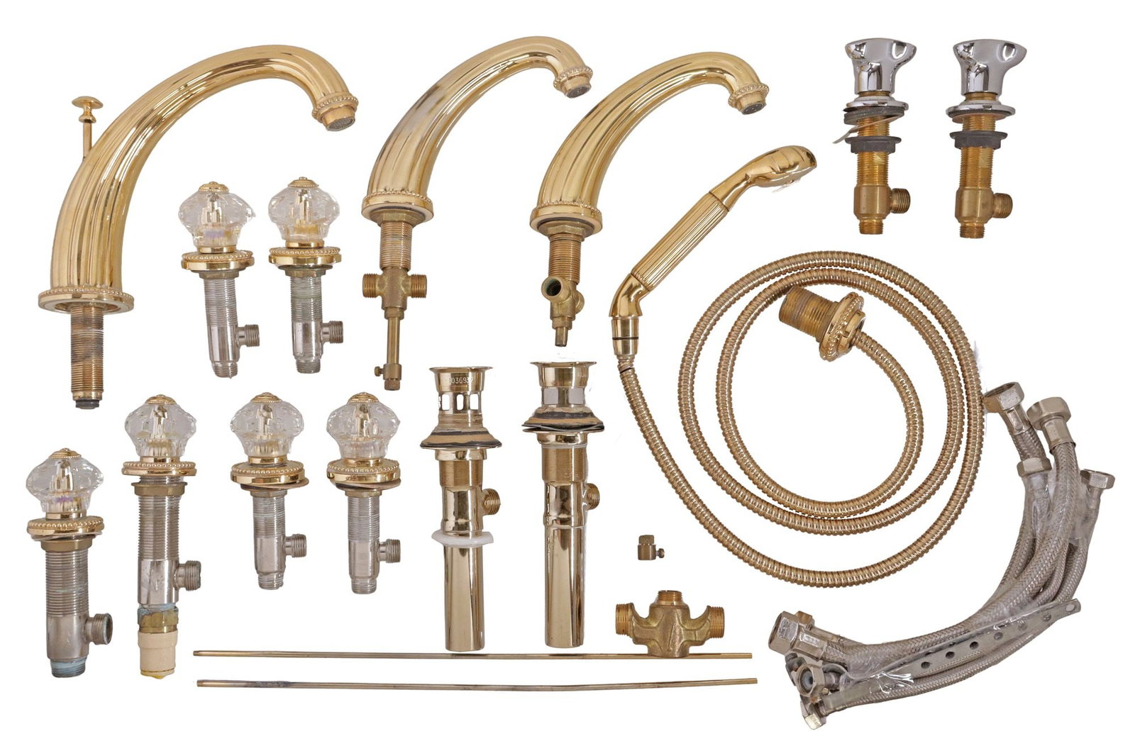 (LOT) DESIGNER THG PARIS GILT METAL & CHROMED KNOBBED FAUCET & BATHROOM SET (1 of 5)