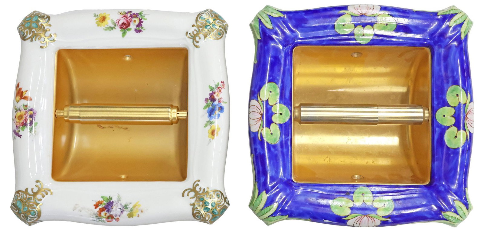(2) SHERLE WAGNER PORCELAIN RECESSED TISSUE PAPER HOLDERS, 1 W/ HALL MACK WALL BOX (1 of 7)