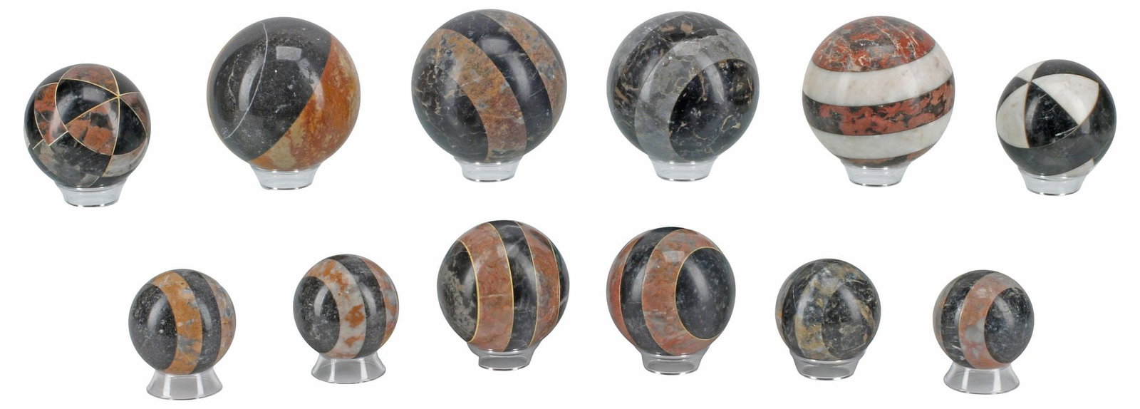 (12) DECORATIVE SPECIMEN MARBLE INLAID SPHERES (1 of 5)