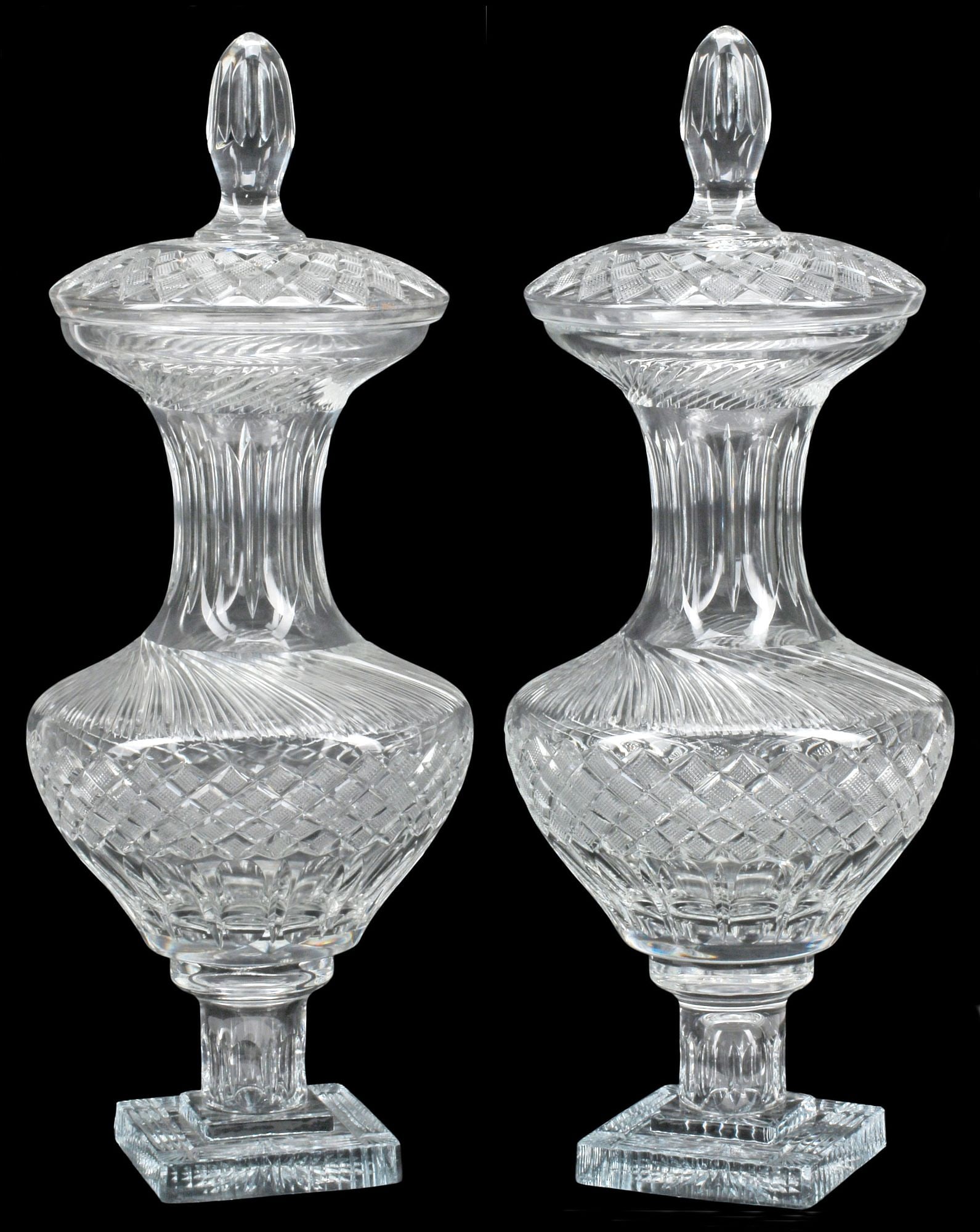 (2) LARGE CUT CRYSTAL VASES & COVERS, 27"H (1 of 5)
