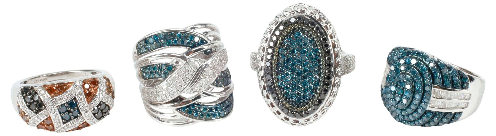 (4) ESTATE COLOR-TREATED DIAMOND & STERLING SILVER COCKTAIL RINGS, 28.7 GRAMS (1 of 6)
