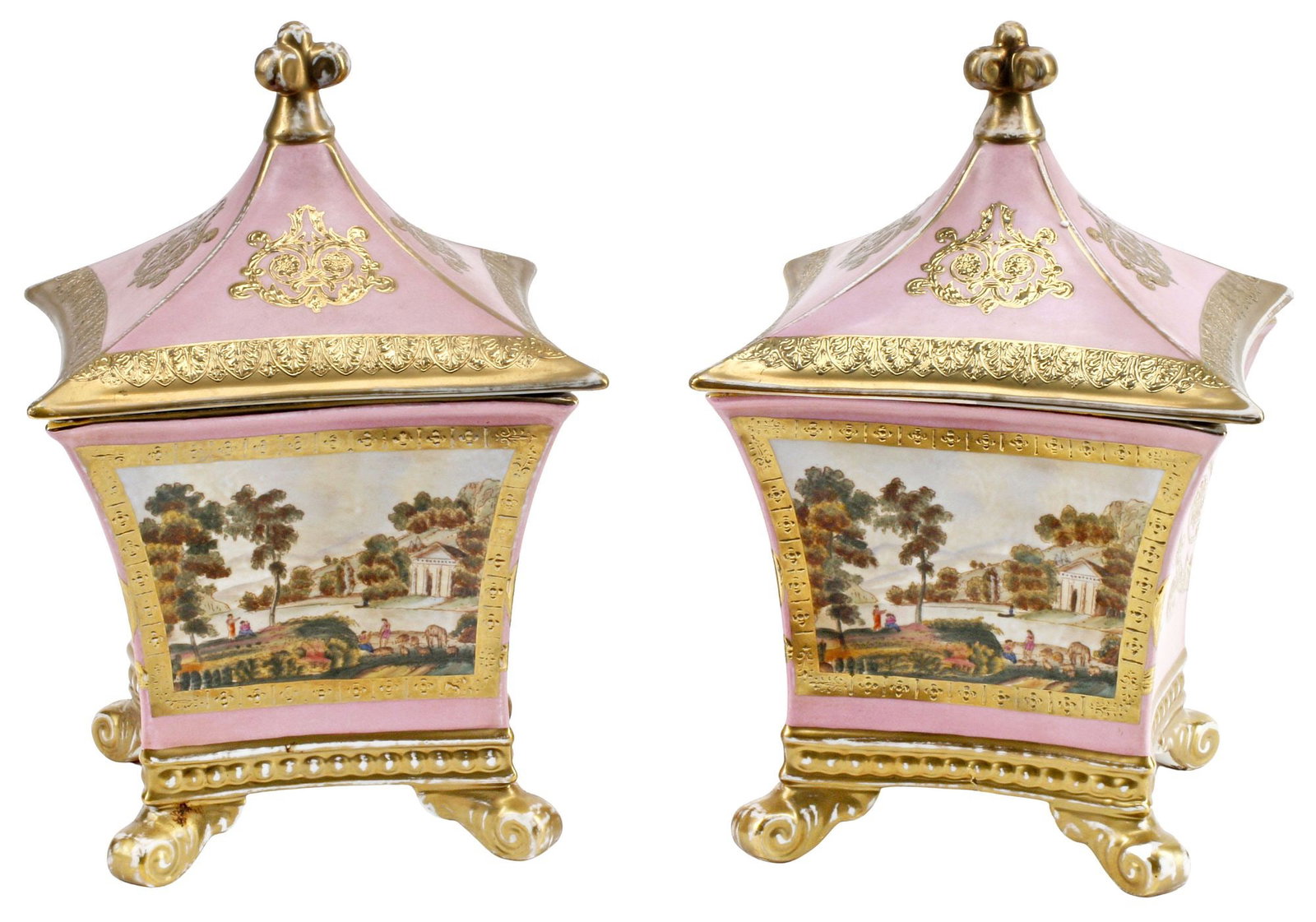 (2) SEVRES STYLE PARCEL-GILT PORCELAIN URNS WITH COVERS (1 of 5)