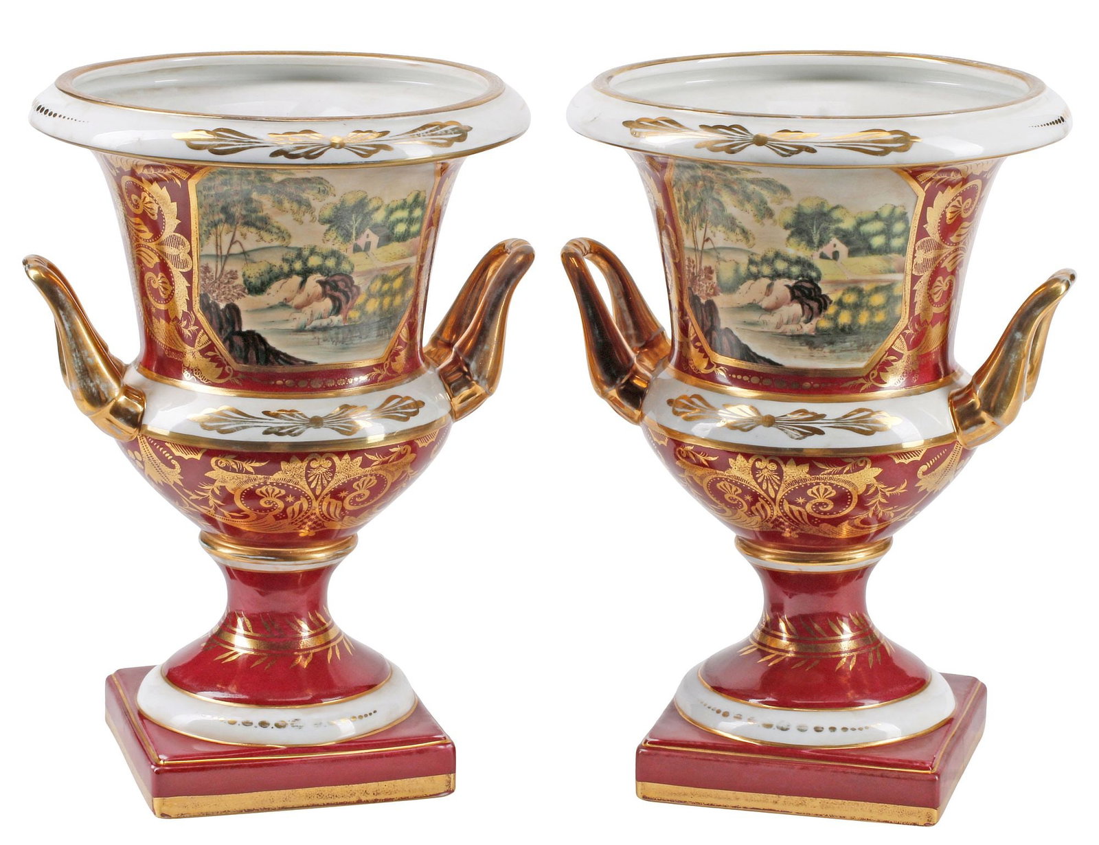 (2) SEVRES STYLE PARCEL-GILT PORCELAIN CAMPANA URNS (1 of 8)
