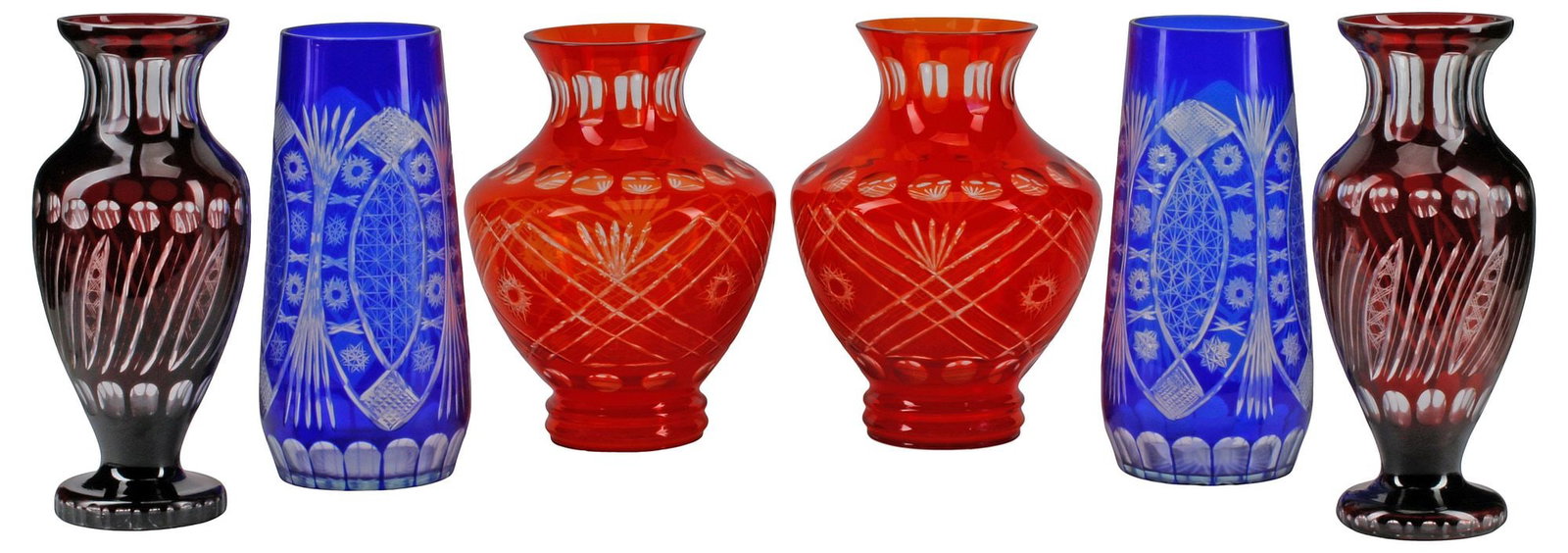 (6) BOHEMIAN STYLE COLOR CUT-TO-CLEAR CRYSTAL VASES (1 of 6)