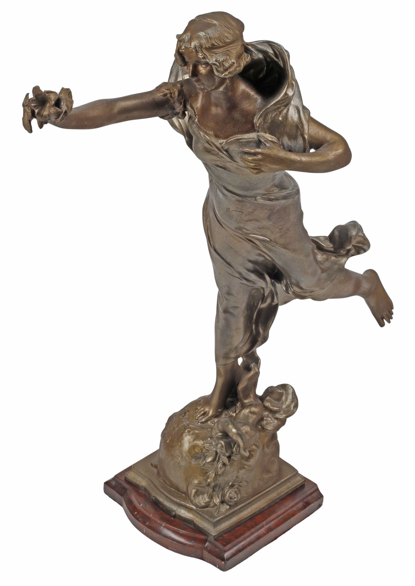 AFTER JULIEN CAUSSE (FRENCH, D.1914) ART NOUVEAU SPELTER SCULPTURE, MAIDE (1 of 6)