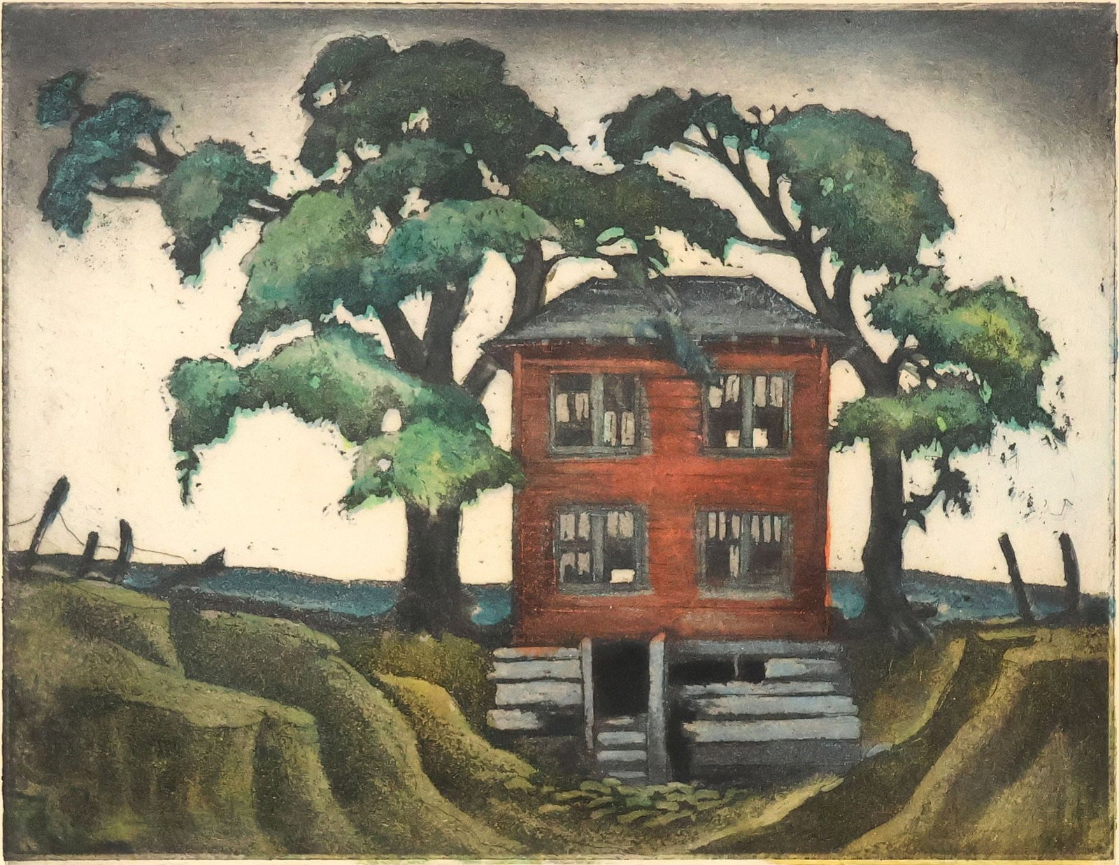 BLANCHE MCVEIGH (AMERICAN, 1895-1970) SIGNED AQUATINT PRINT, 'OLD MILL' (1 of 7)