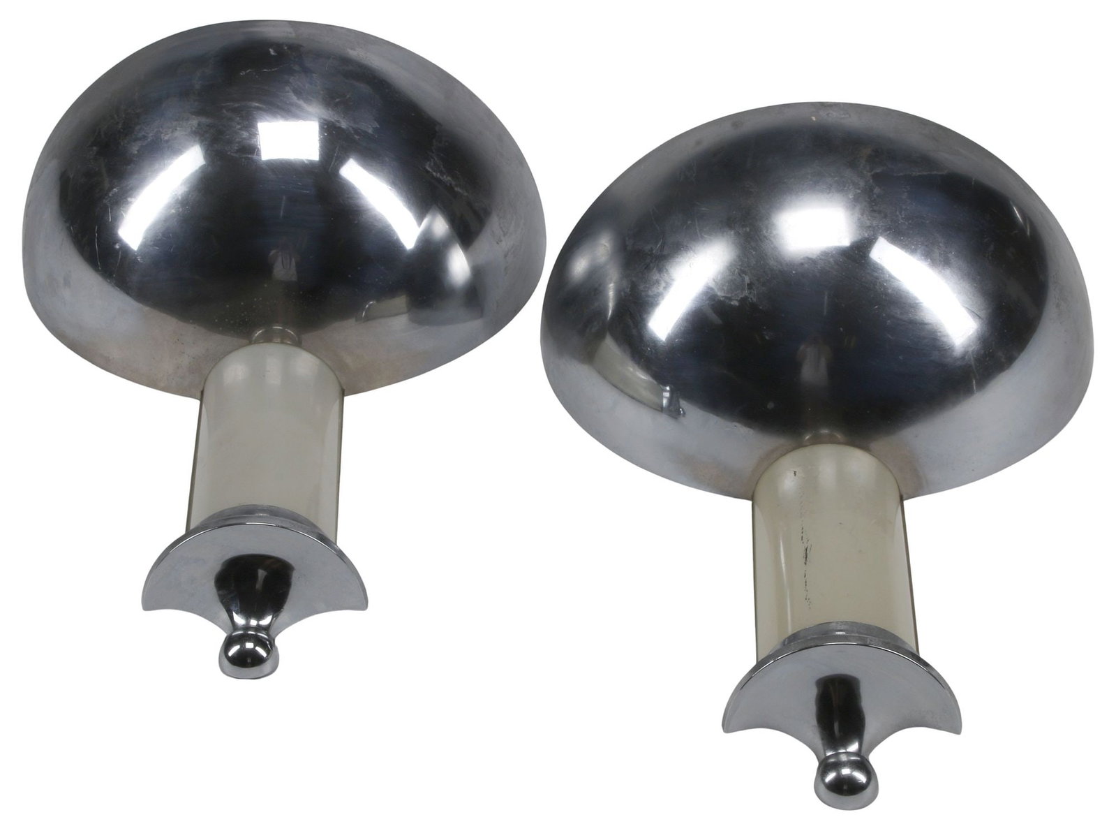 (2) ART MODERNE CHROMED METAL DOMED 2-LT WALL SCONCES (1 of 4)