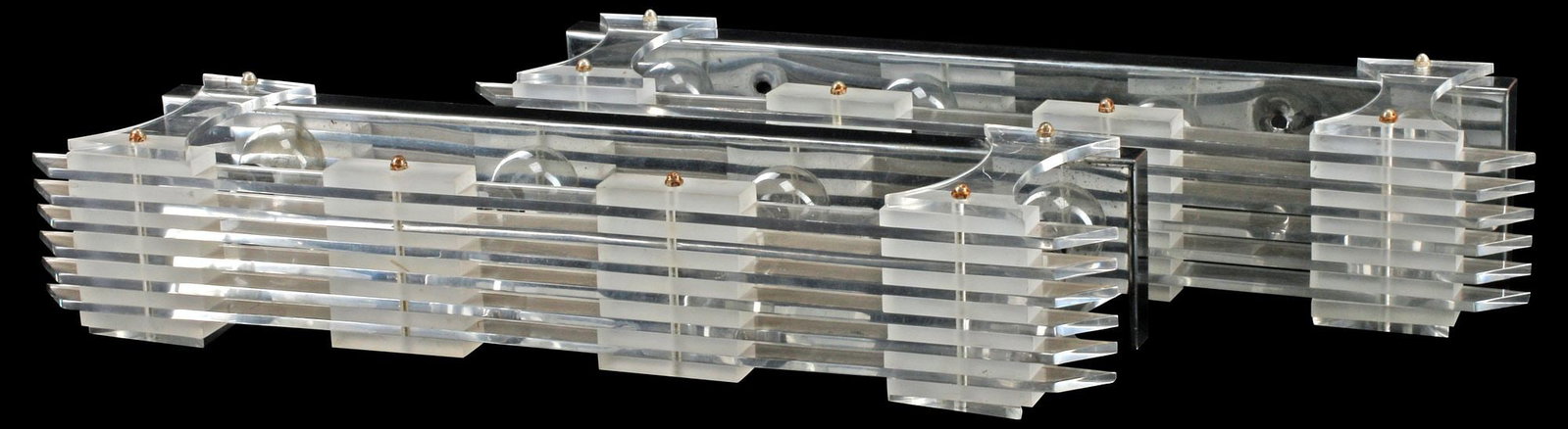 (2) MODERNIST SLATTED ACRYLIC & CHROMED METAL 4-LIGHT WALL SCONCES (1 of 4)
