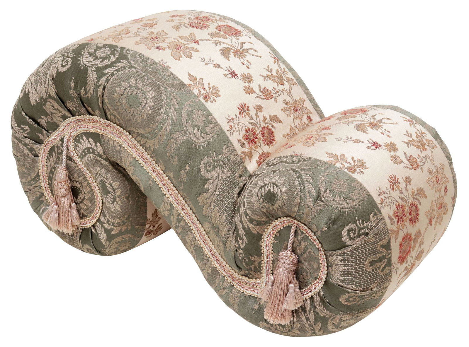 SCROLL-FORM JACQUARD-UPHOLSTERED OTTOMAN / FOOTSTOOL (1 of 4)
