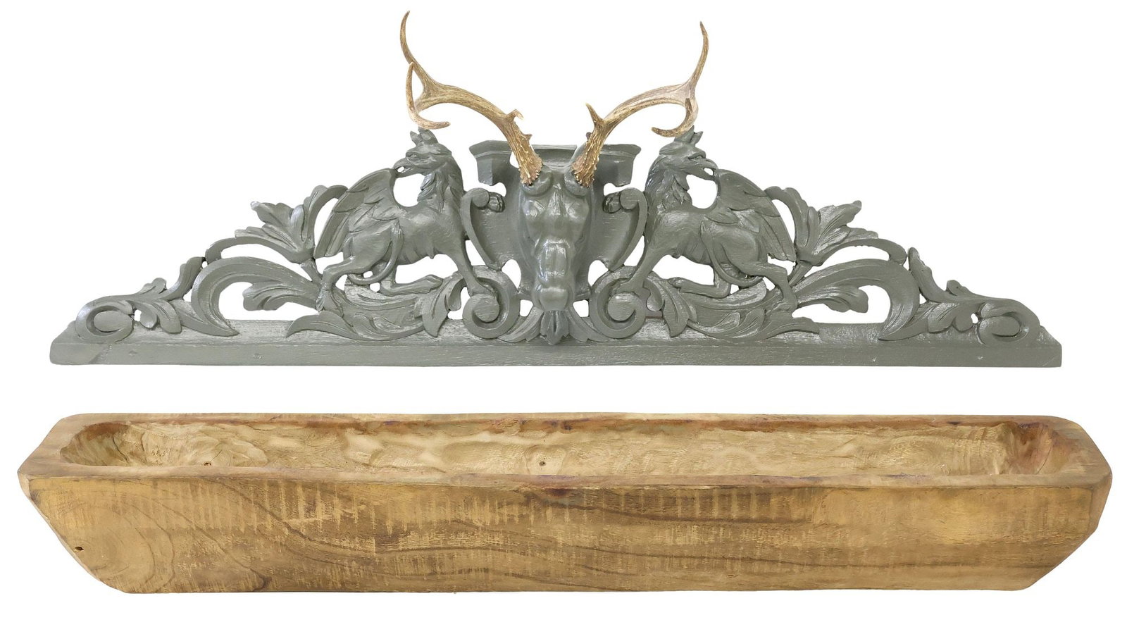(2) BLACK FOREST STYLE CARVED DEER TROPHY & ELONGATED CENTERPIECE BOWL (1 of 4)