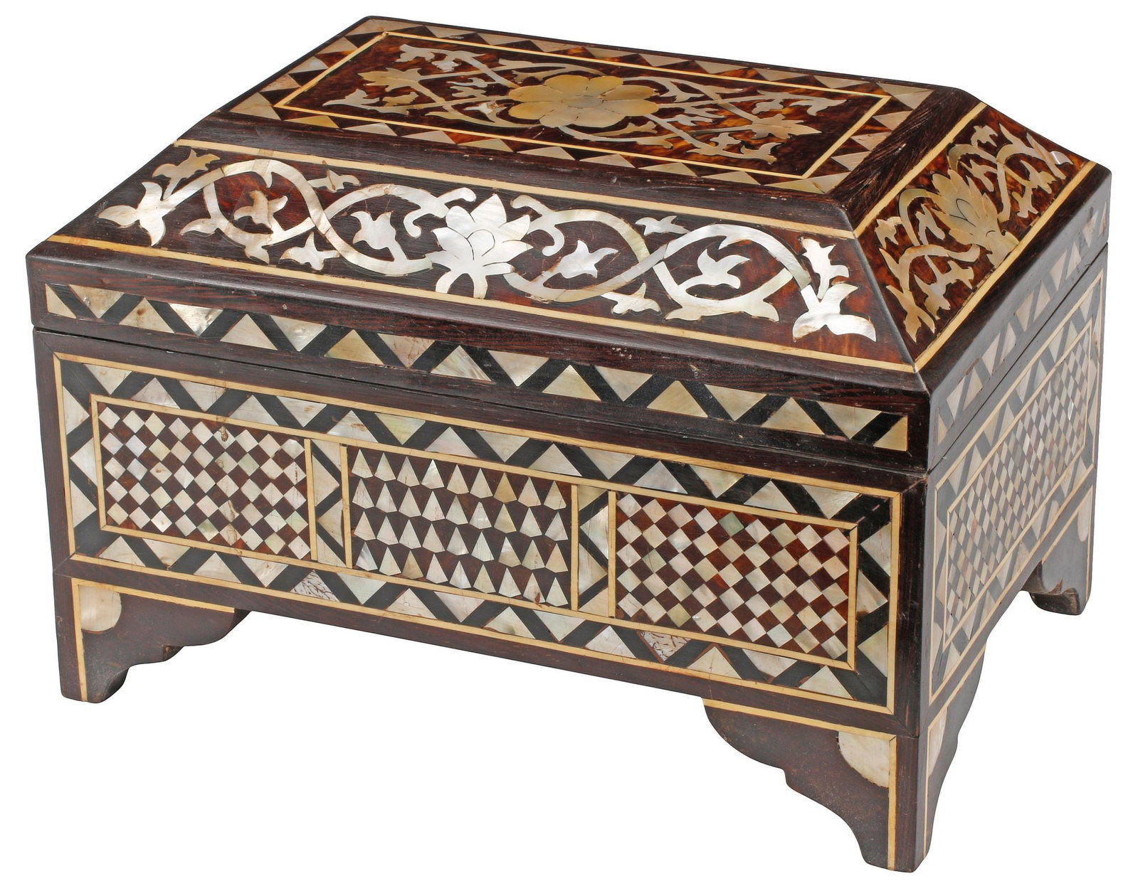 IBERIAN MOORISH STYLE SHELL-INLAID TABLE CASKET / BOX (1 of 4)
