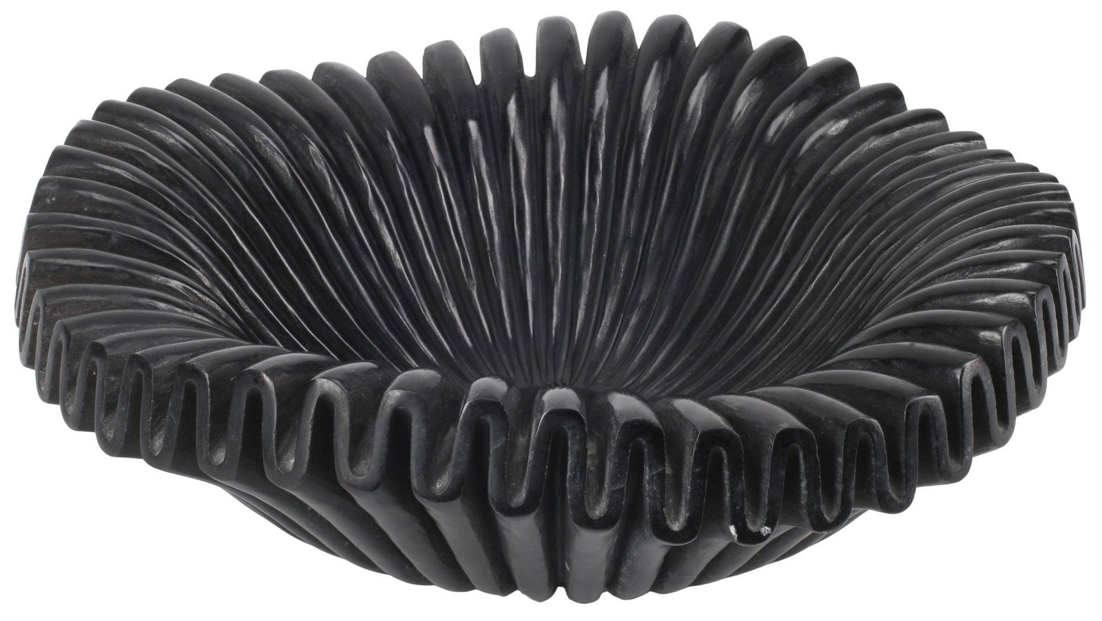 LARGE CARVED BLACK MARBLE RUFFLED & FLUTED CENTERPIECE BOWL (1 of 4)