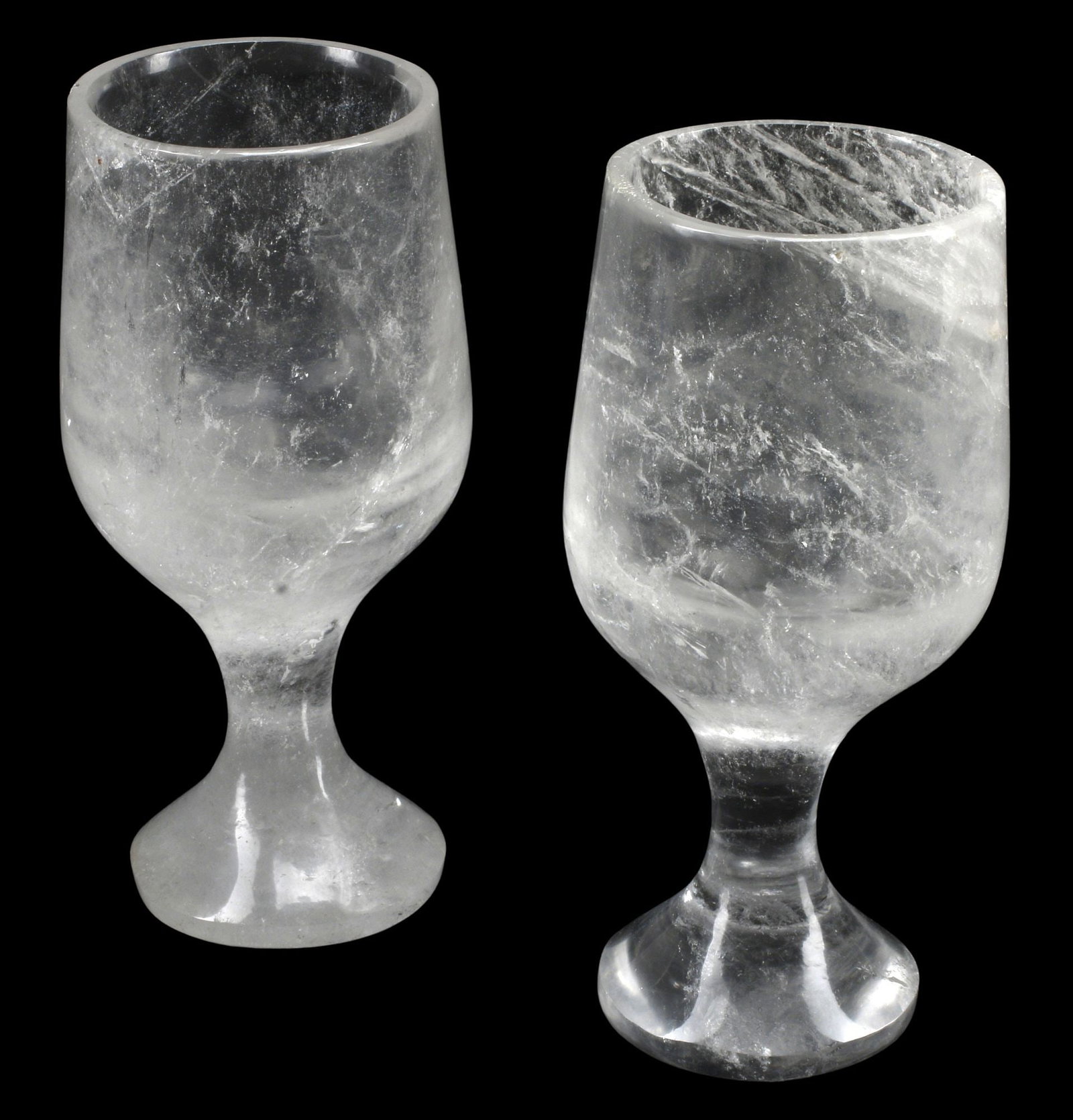 (2) CARVED ROCK CRYSTAL FOOTED GOBLETS / DRINKING CUPS (1 of 5)