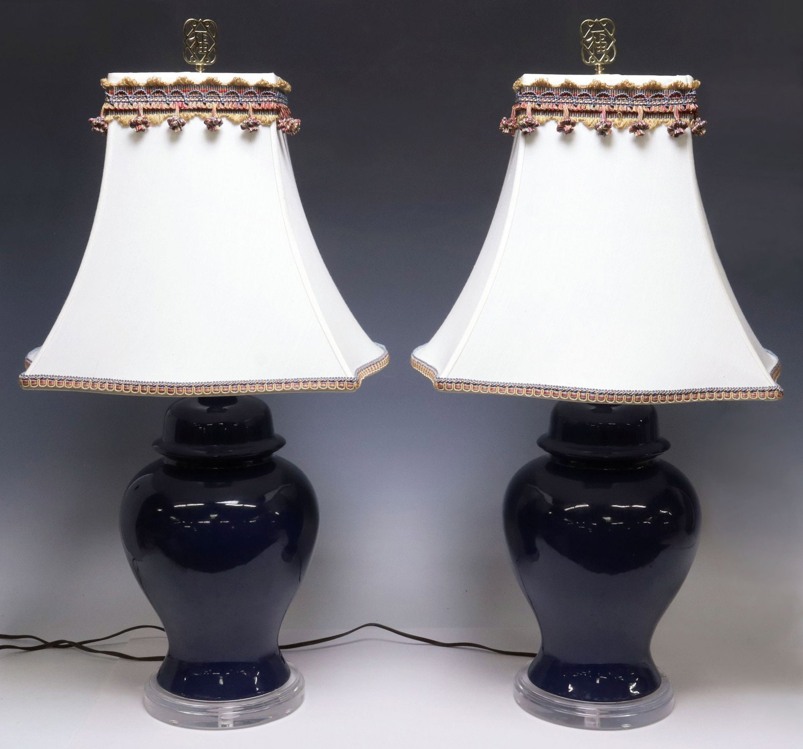 (2) LARGE CHINESE COBALT BLUE PORCELAIN GINGER-JAR 1-LT TABLE LAMPS (1 of 5)