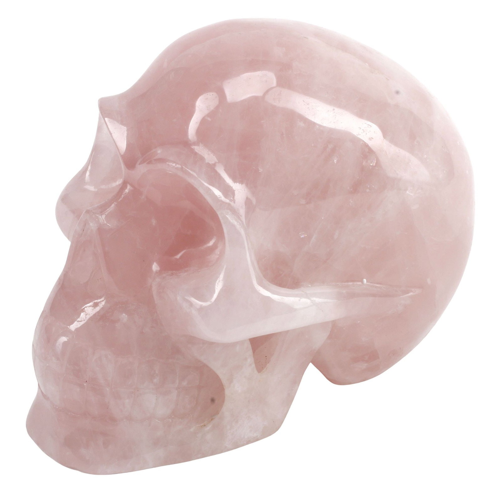 LARGE CARVED ROSE QUARTZ MODEL OF A HUMAN SKULL (1 of 4)